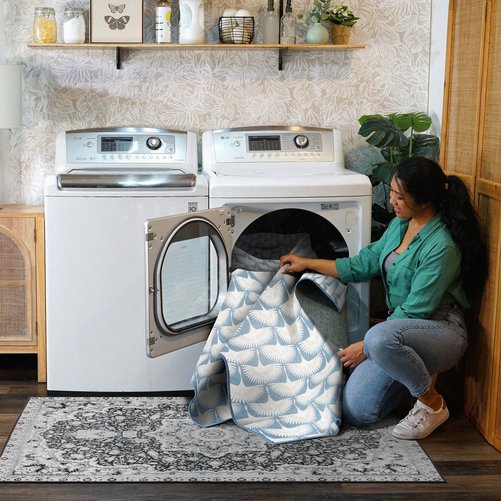 Flock Colfax Blue Bedroom Washble Rug