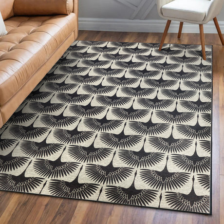 Flock Kettle Black Washable Rug