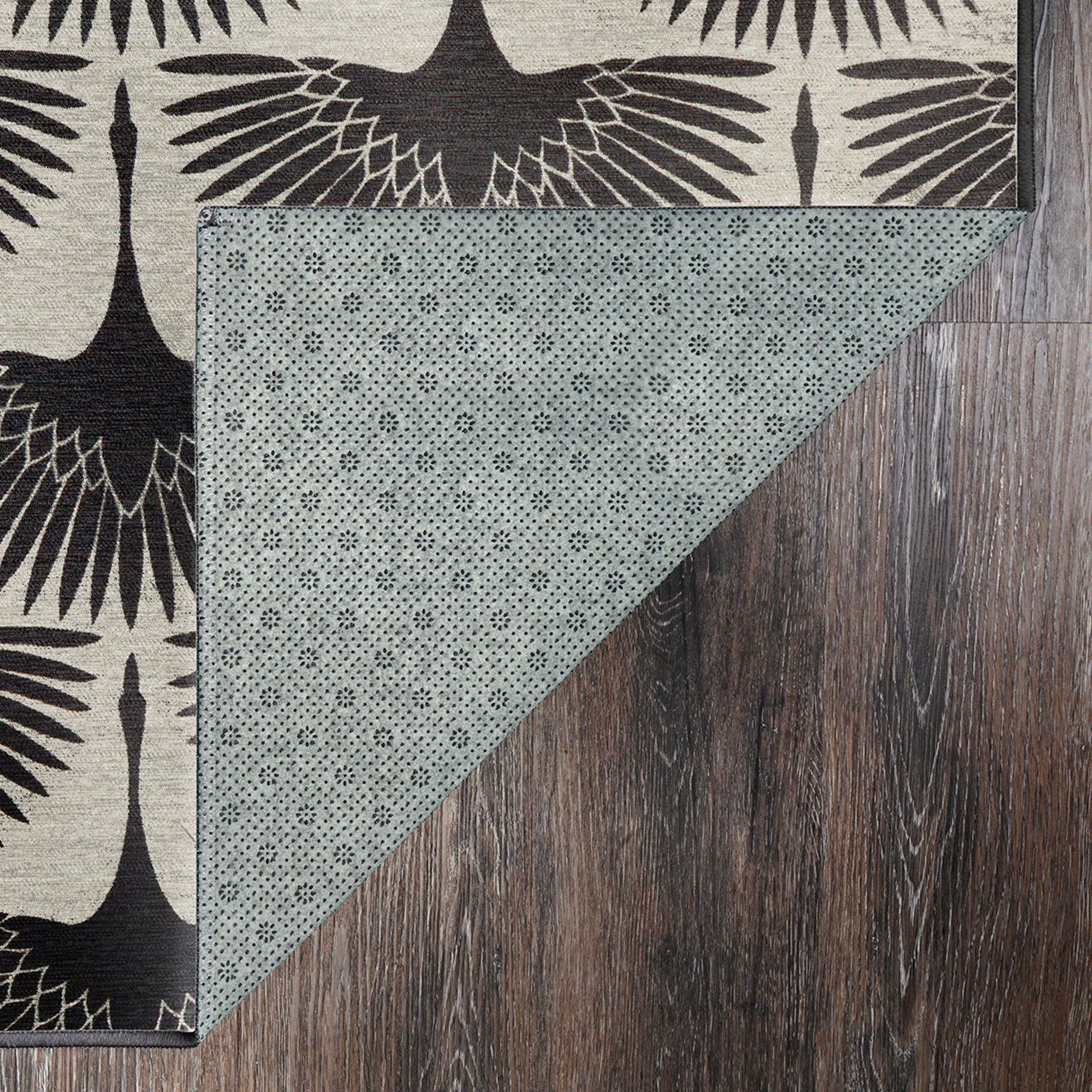 Flock Kettle Black Bedroom Washble Rug