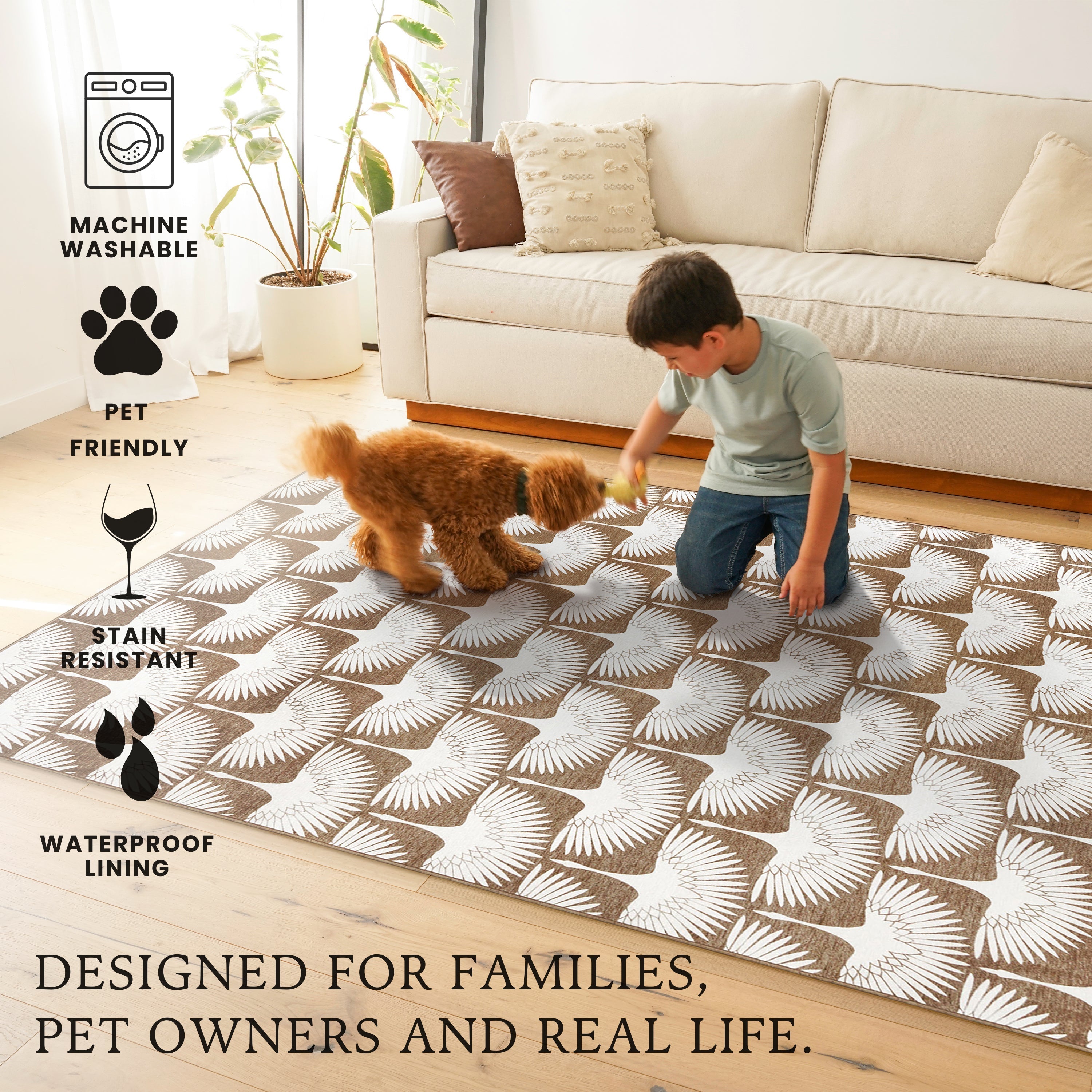 Flock Camel Washable Rug