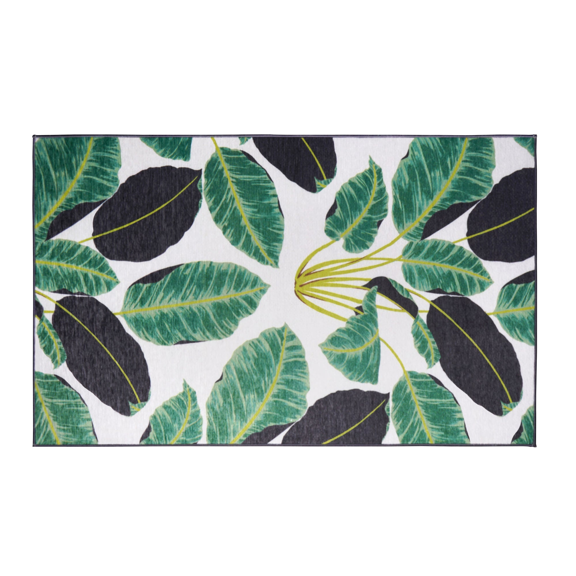 Hojas Rainforest Emerald Kitchen Washable Rug