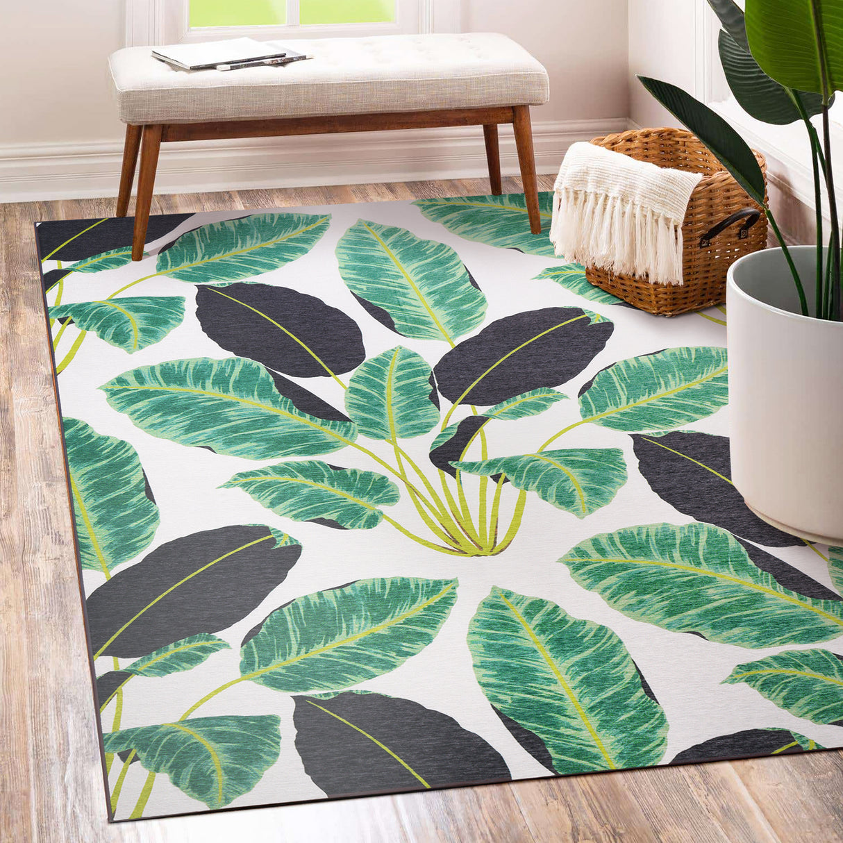 Hojas Rainforest Emerald Washable Rug