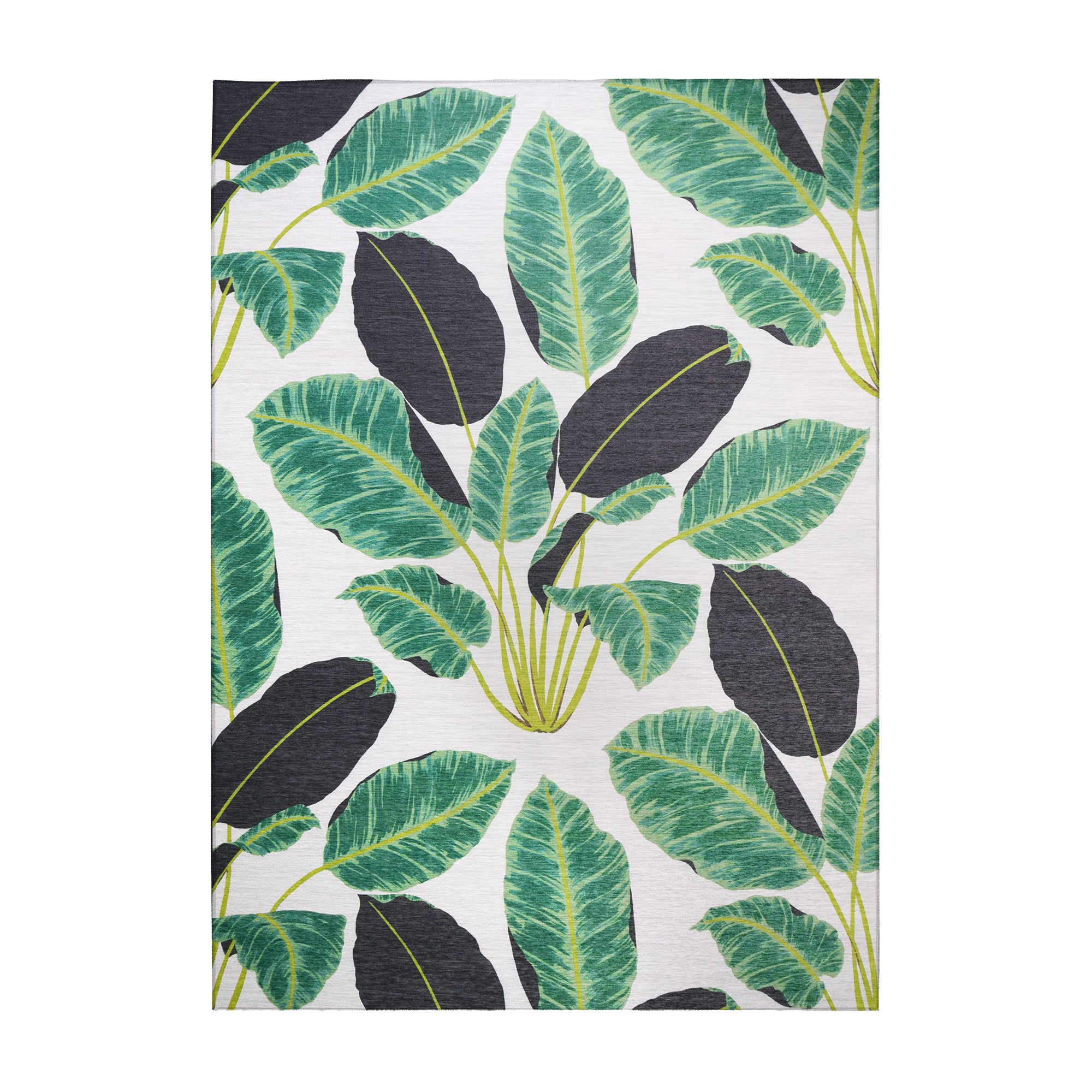 Hojas Rainforest Emerald Dining Room Washable Rug