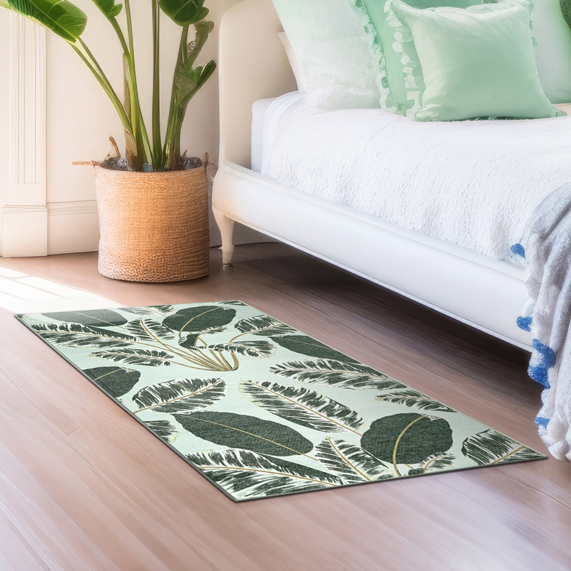 Hojas Cubanas Mint Kitchen Washable Rug