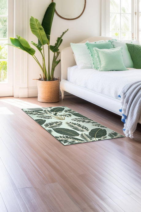 Hojas Cubanas Mint Washable Rug