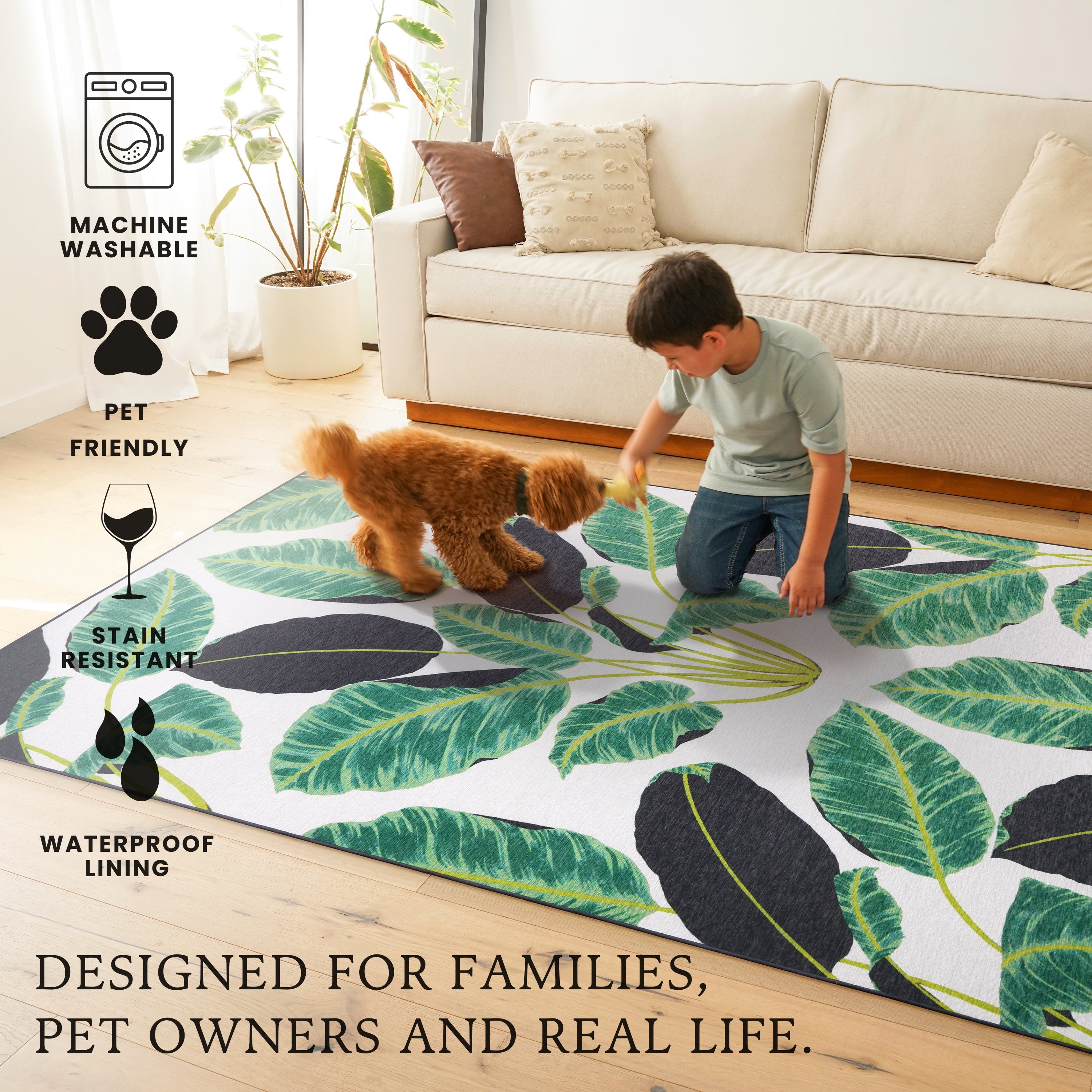 Hojas Cubanas Mint Washable Rug