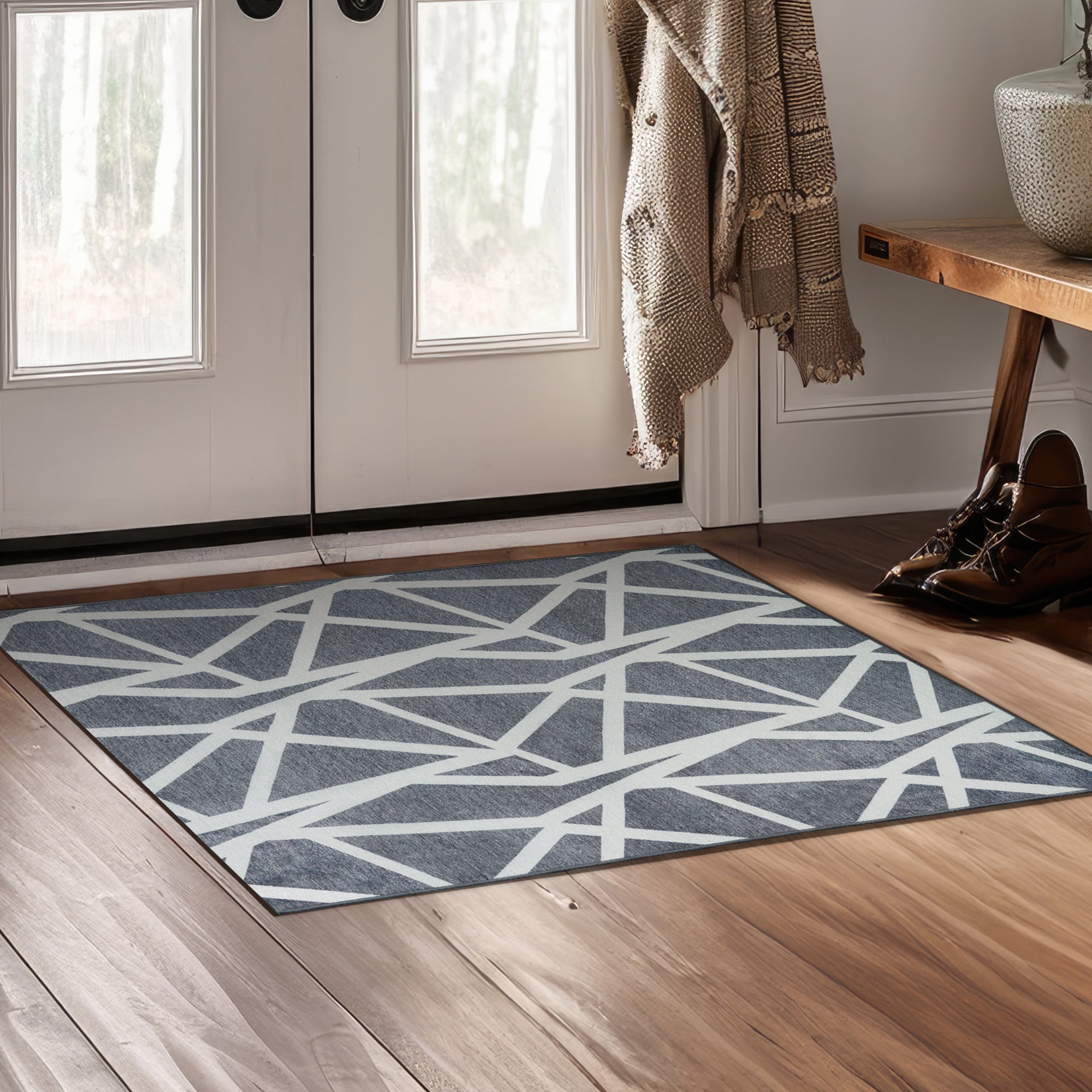 Intersections Slate Grey Kitchen Washable Rug
