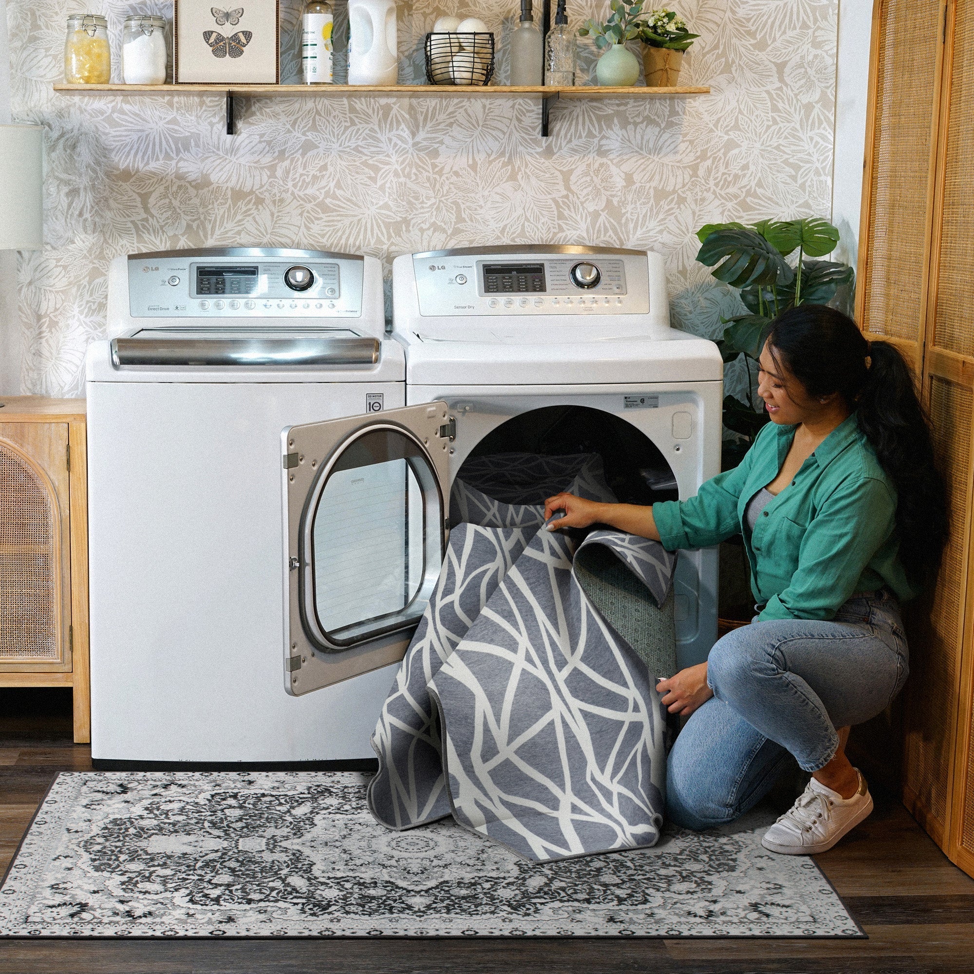 Intersections Slate Grey Bedroom Washble Rug