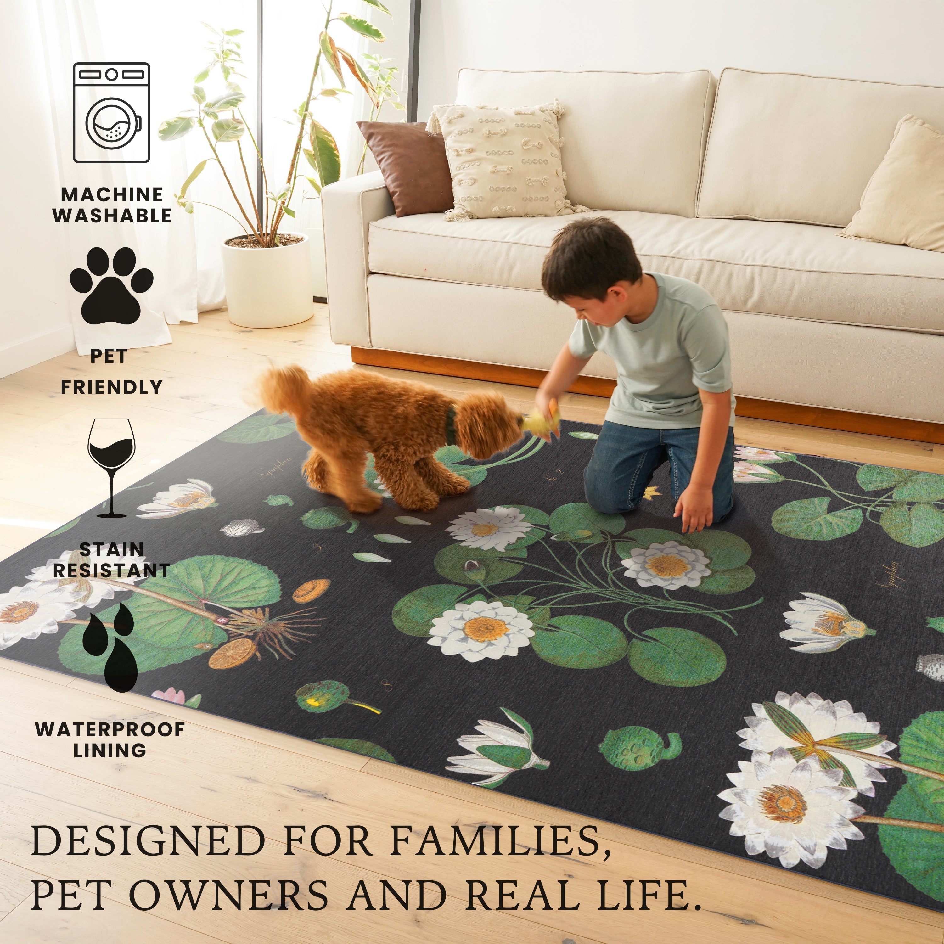 Lotus Kettle Multicolor Bedroom Washble Rug