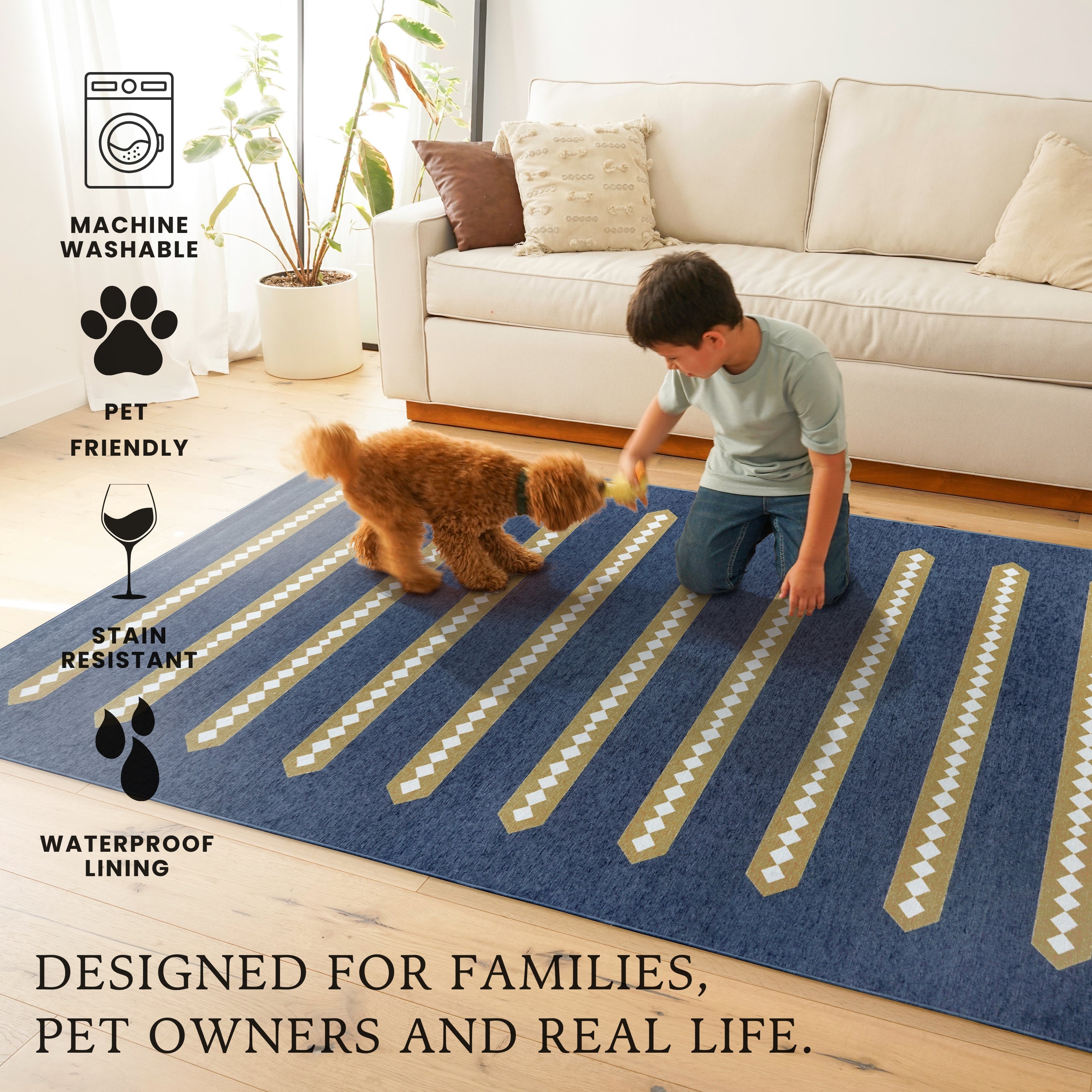 Dash And Dot Indigo Camel Washable Rug