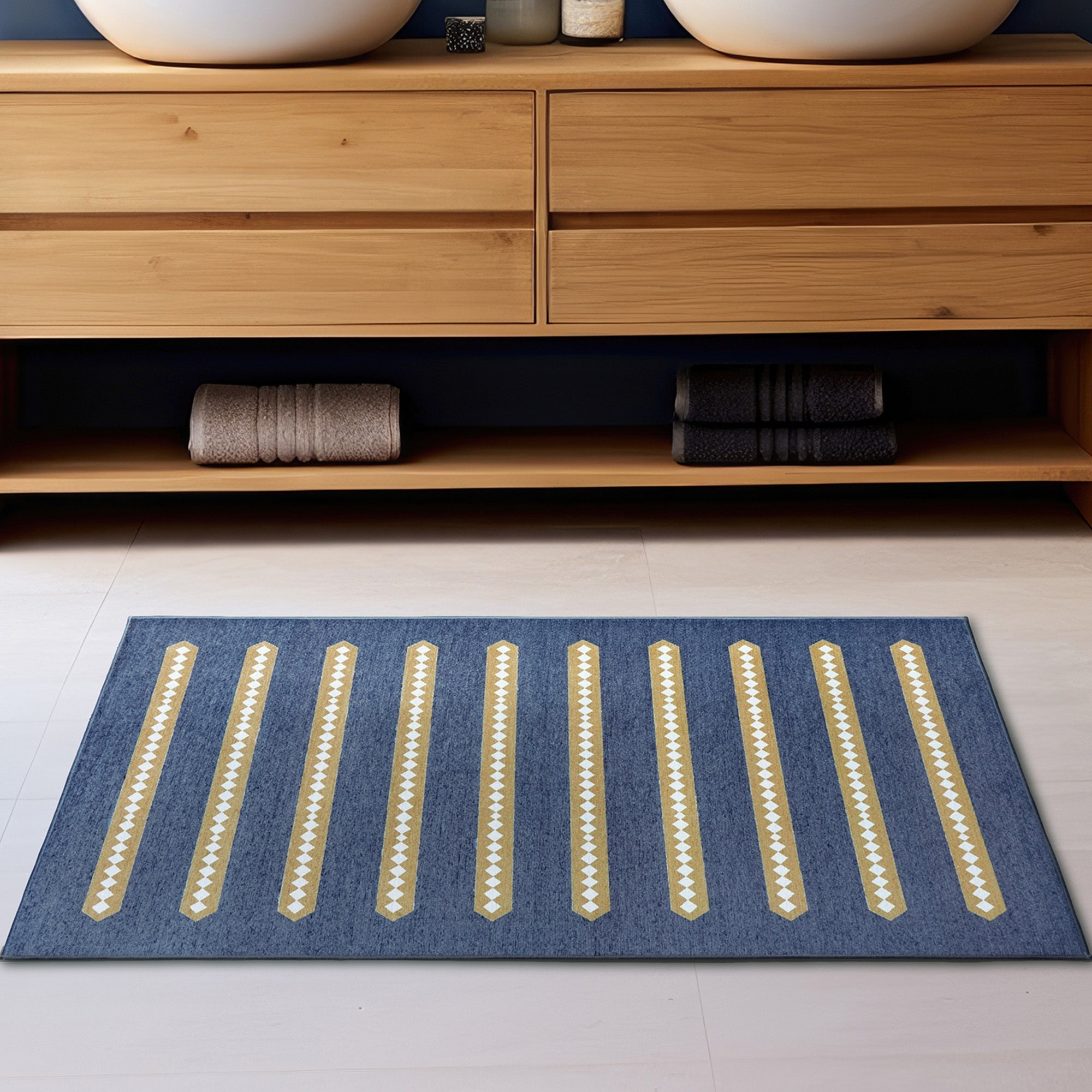 Dash And Dot Indigo Camel Kitchen Washable Rug