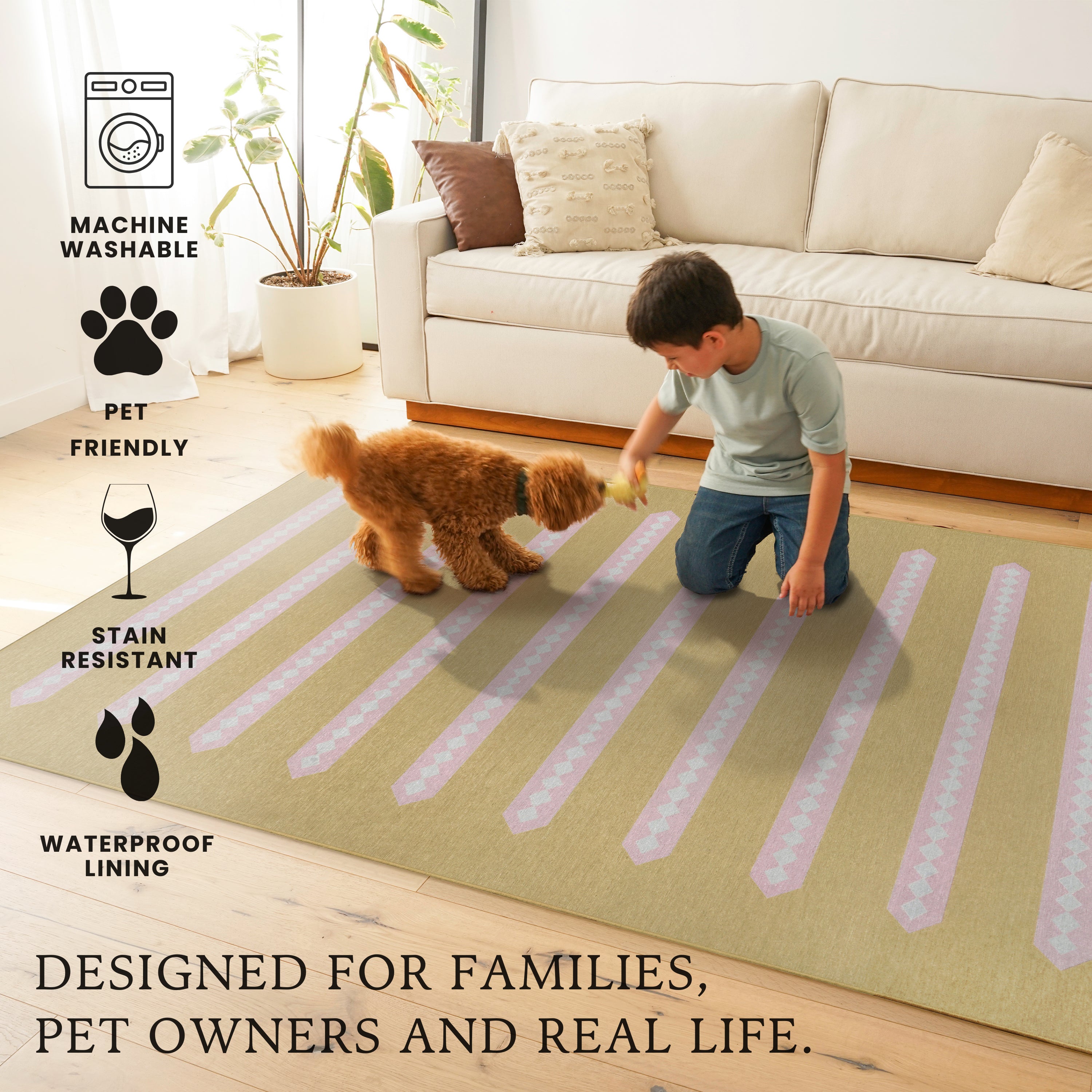 Dash And Dot Honey Beige Bedroom Washble Rug