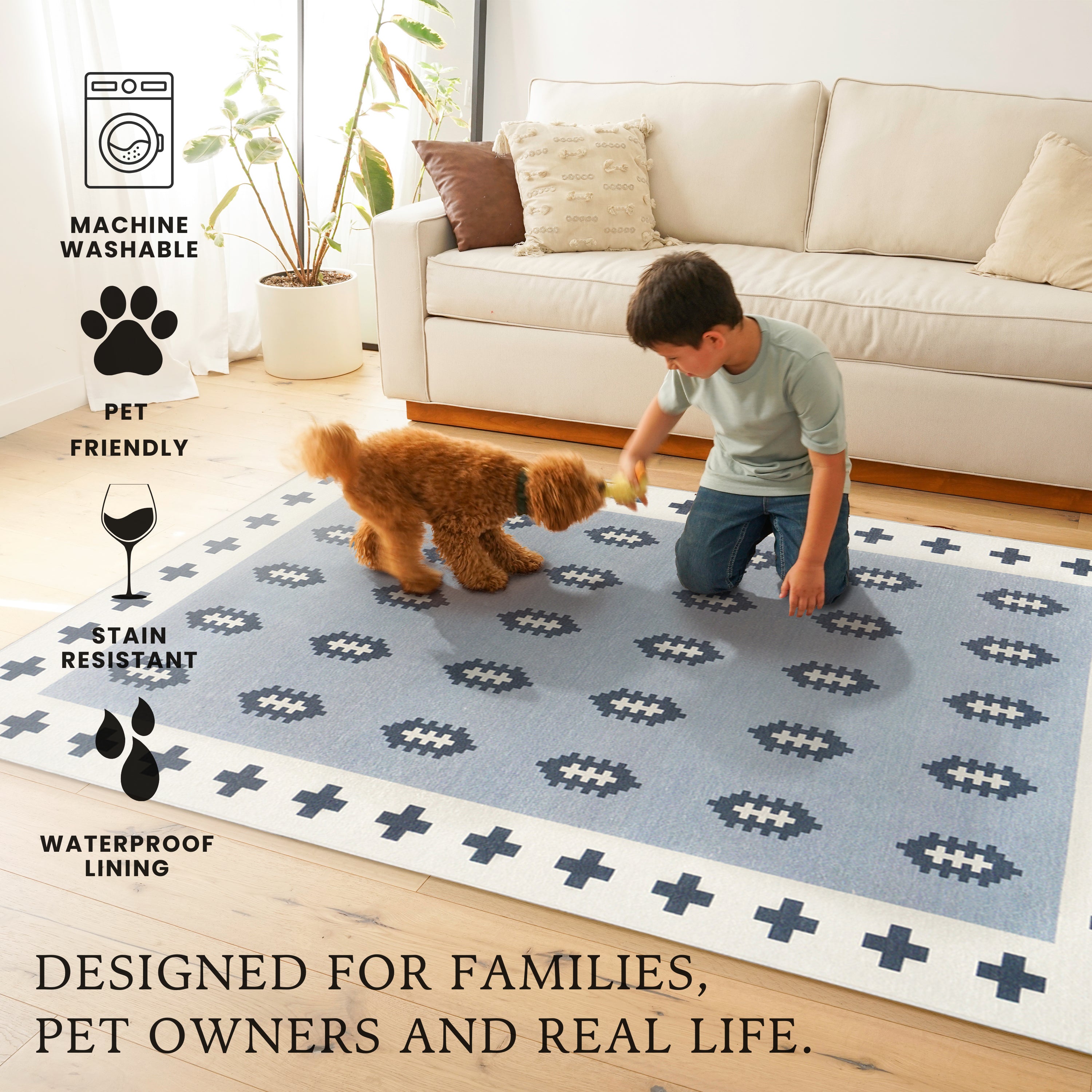 Nordic Weave Cool Grey Bedroom Washble Rug