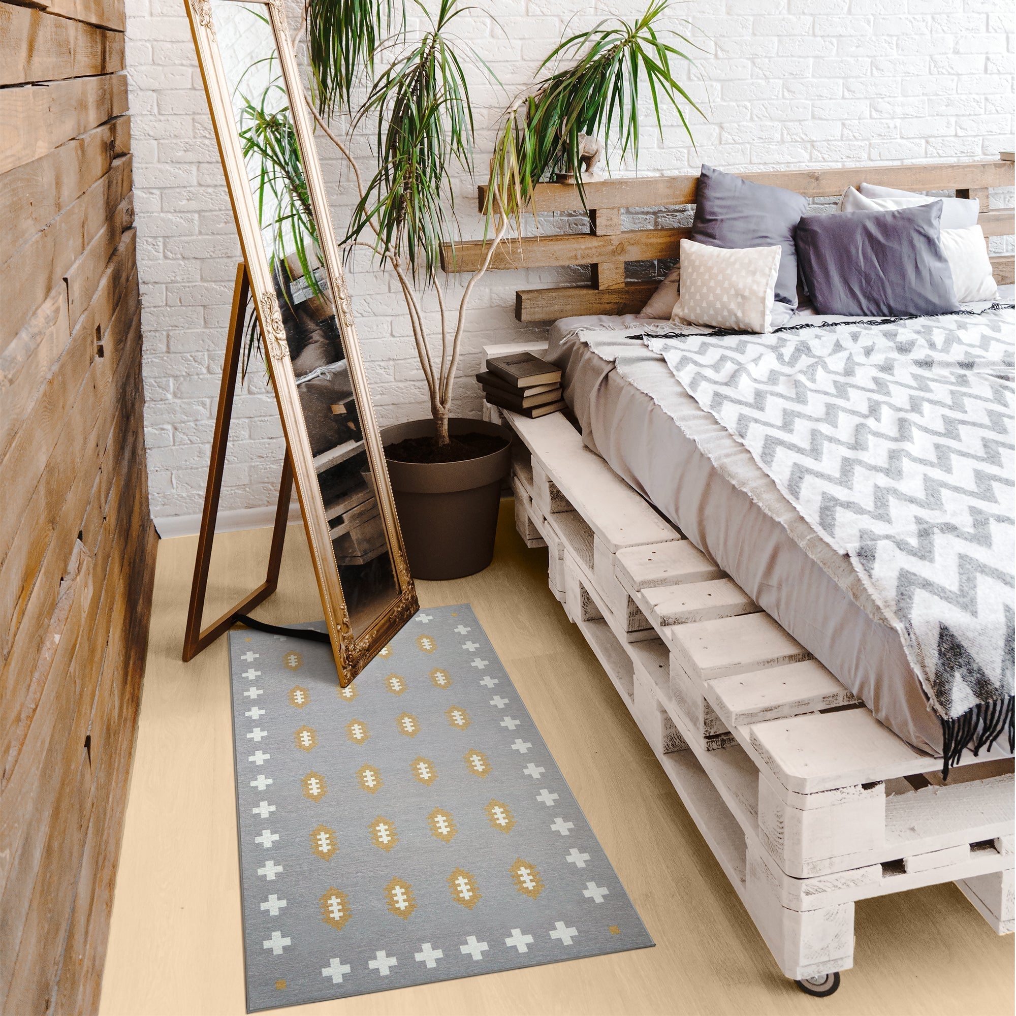 Nordic Weave Mushroom Bedroom Washble Rug