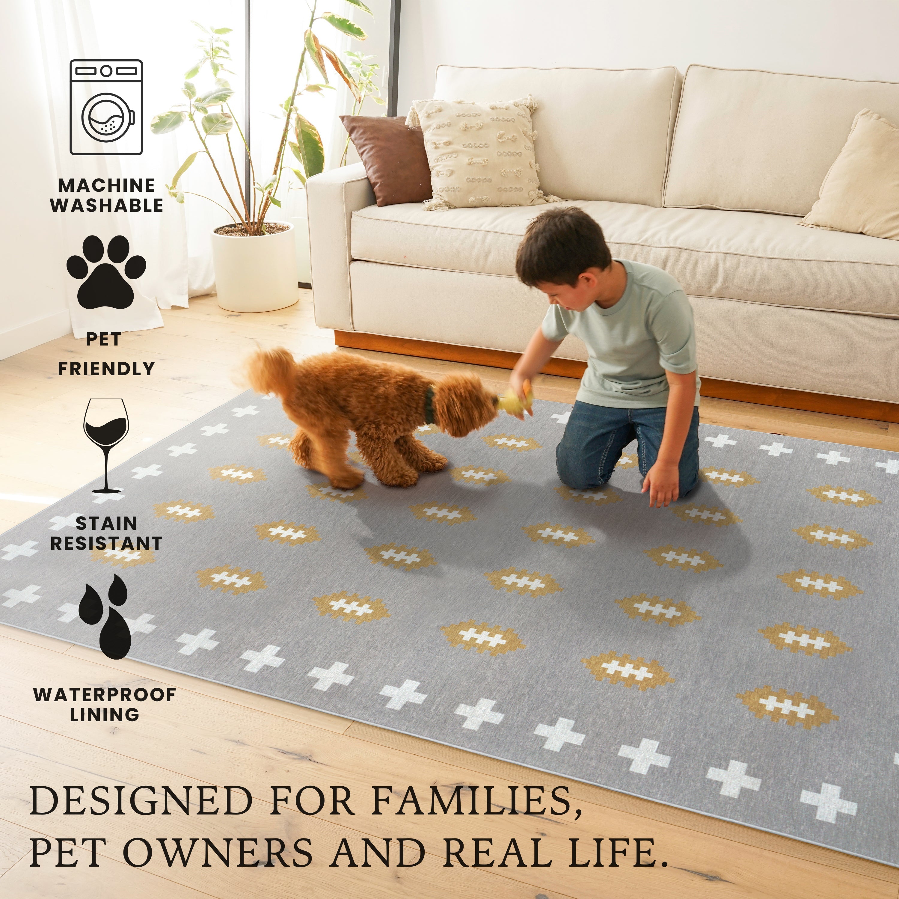 Nordic Weave Mushroom Washable Rug