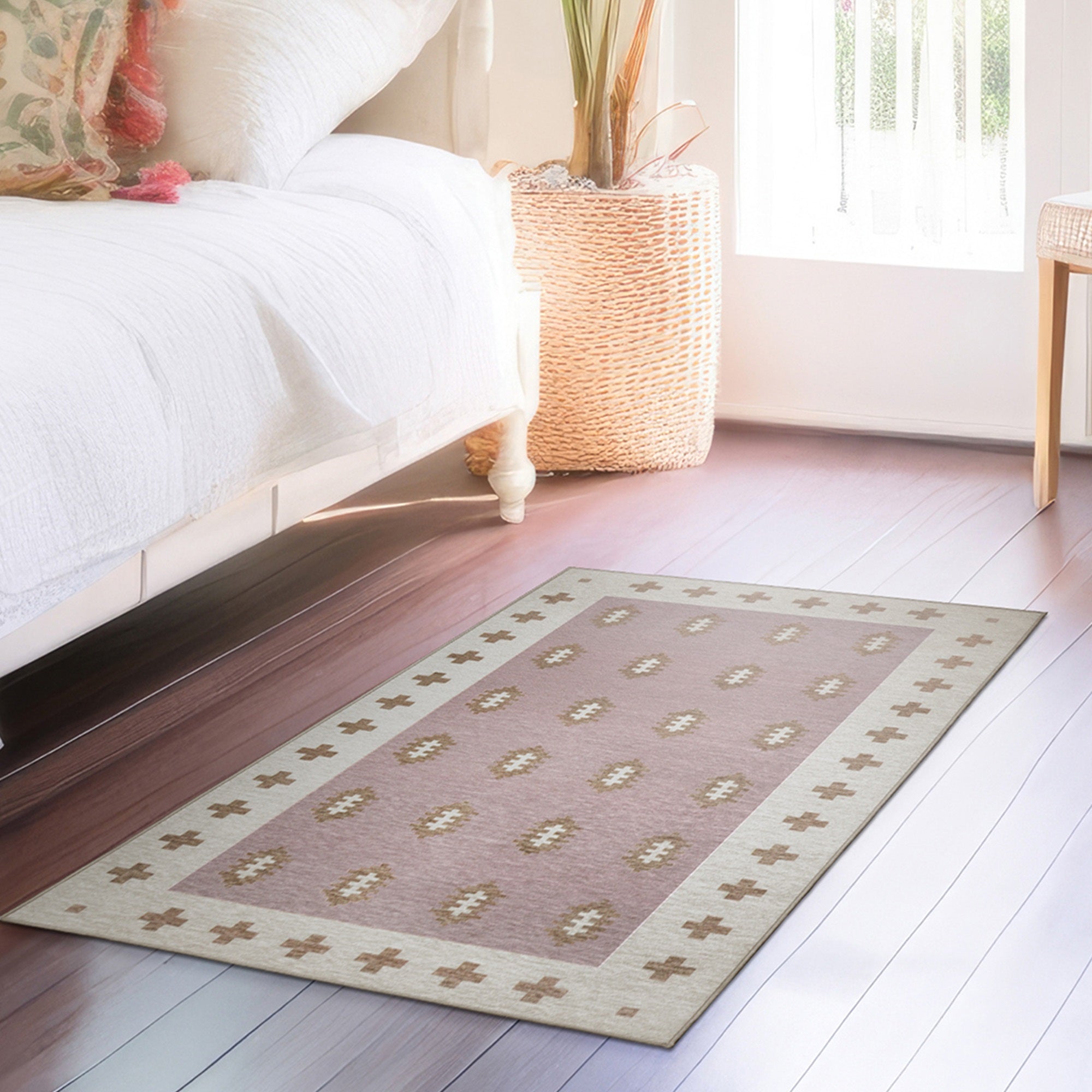 Nordic Weave Petal Pink Bedroom Washble Rug