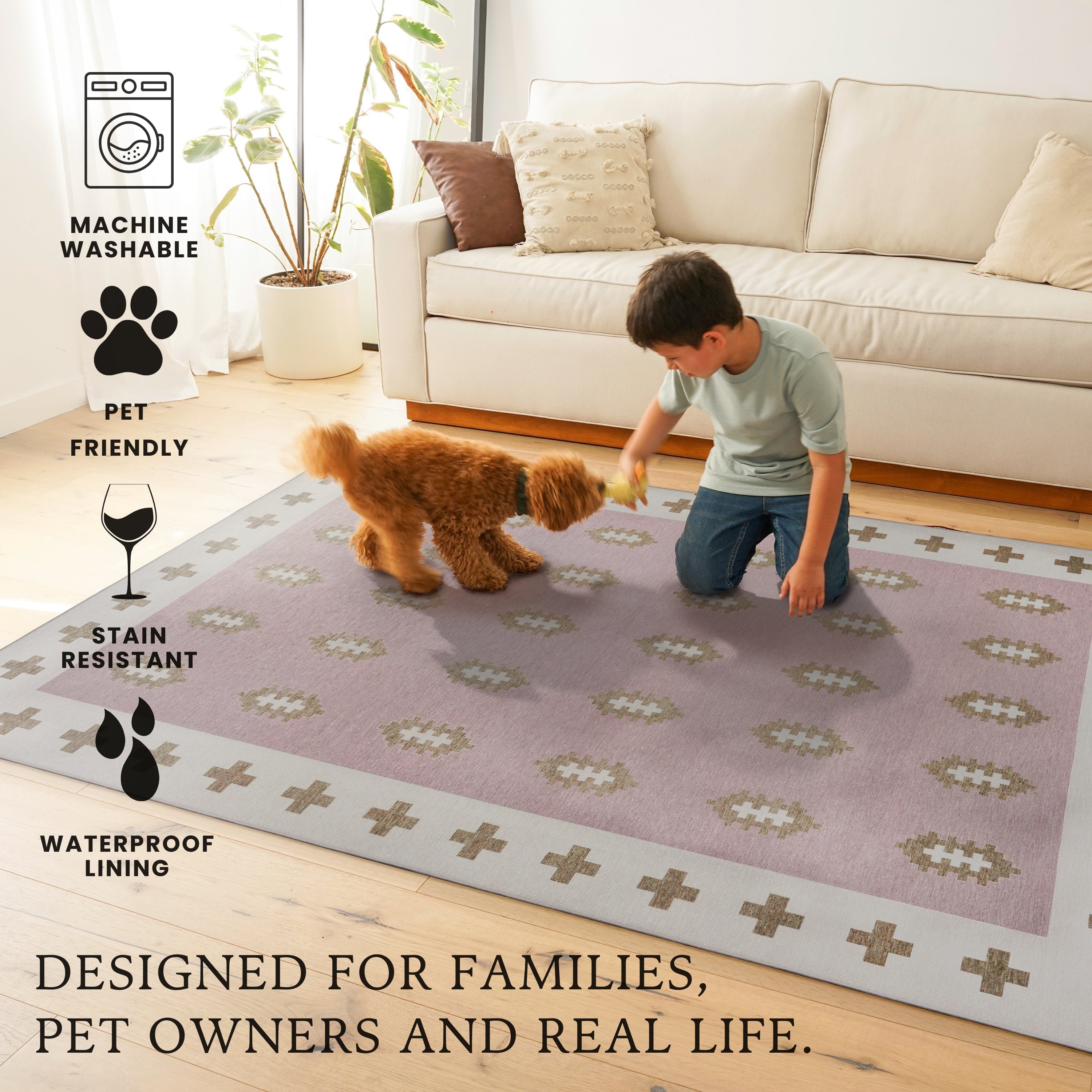Nordic Weave Petal Pink Bedroom Washble Rug