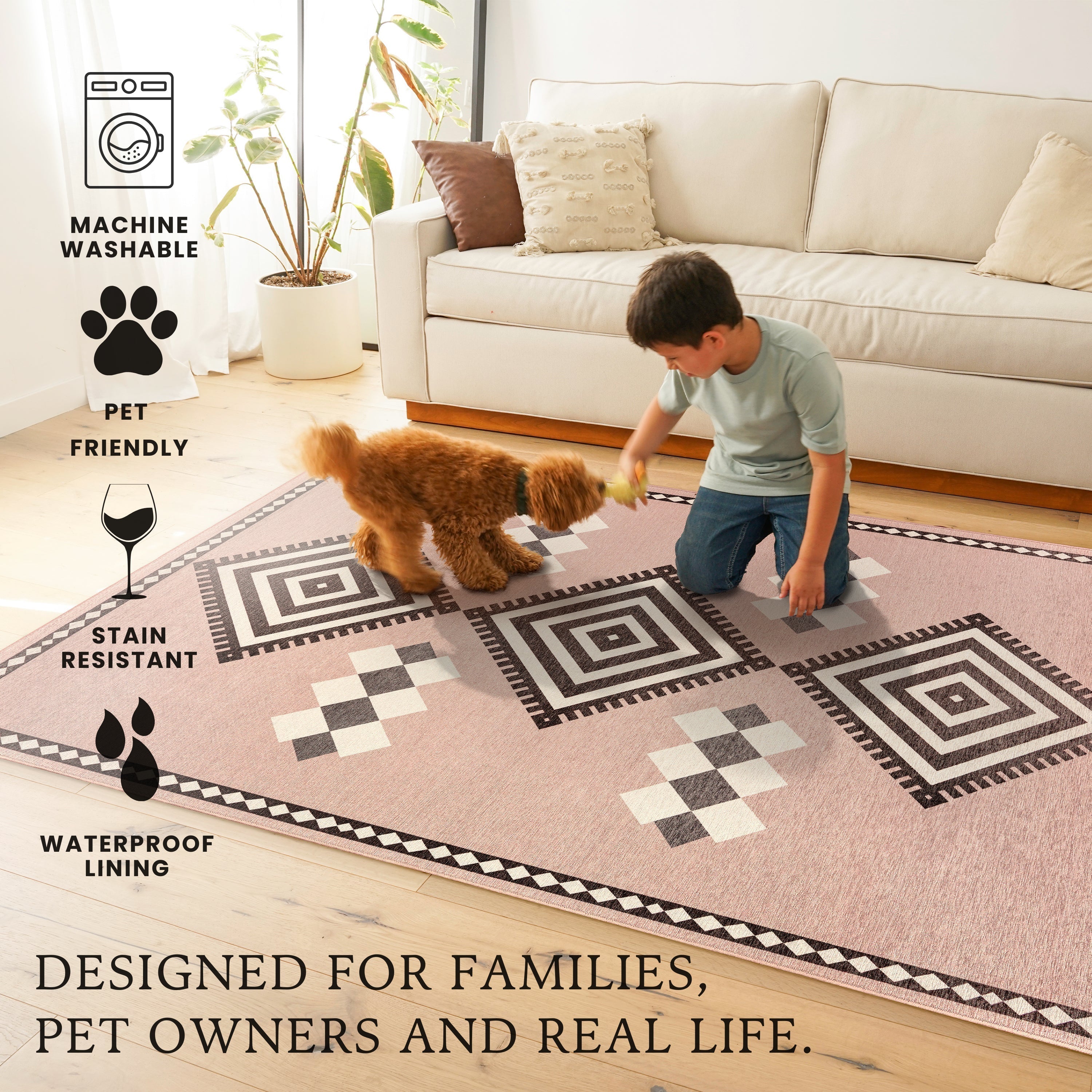 Kilim Kiki Petal Pink Bedroom Washble Rug