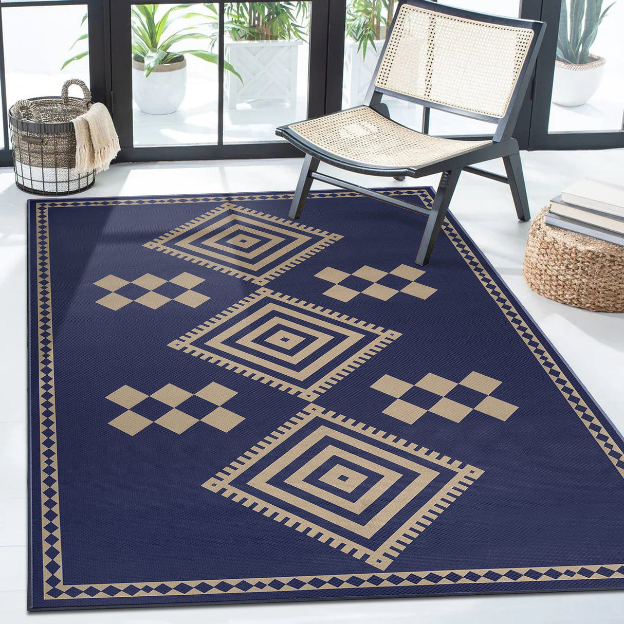 Jute Kilim Kiki Navy Washable Rug 5'x7'