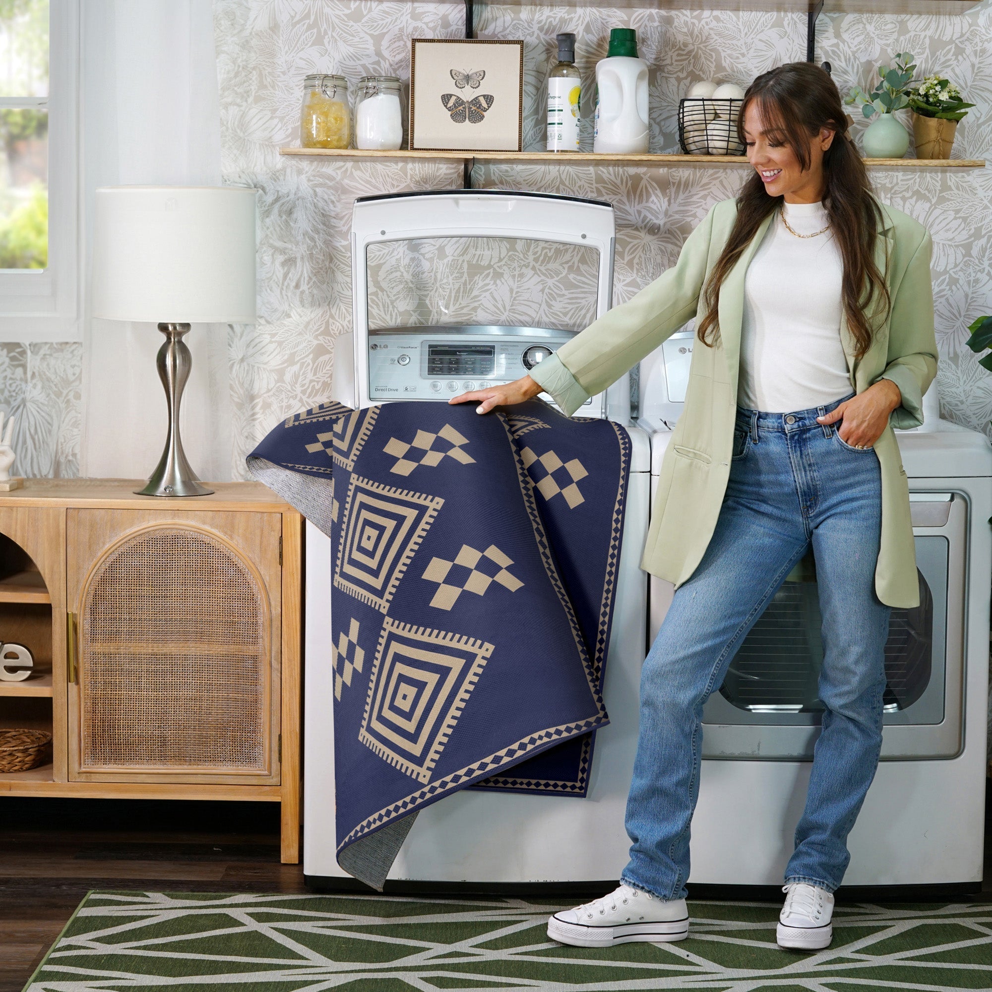 Jute Kilim Kiki Navy Bedroom Washble Rug 5'x7'