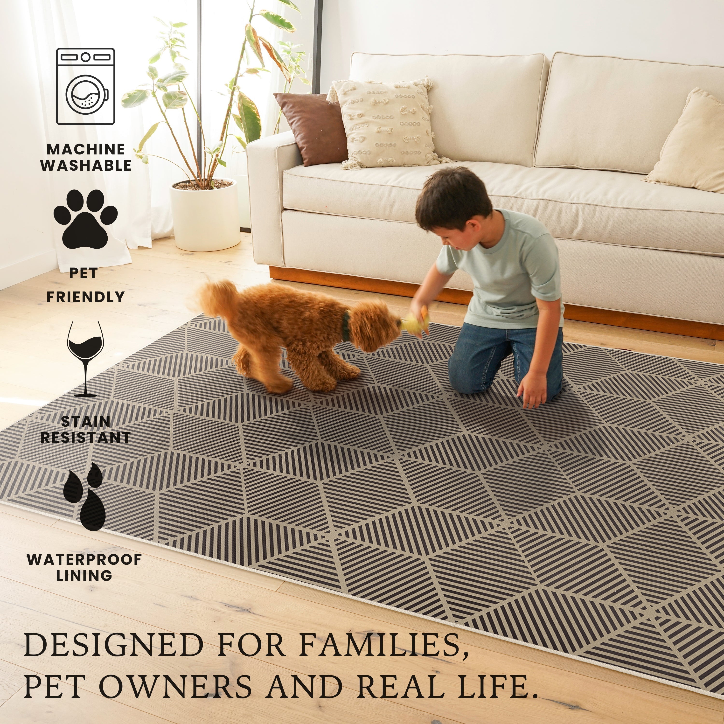 Jute Q-Bert Bedroom Washble Rug In Natural 5'x7'