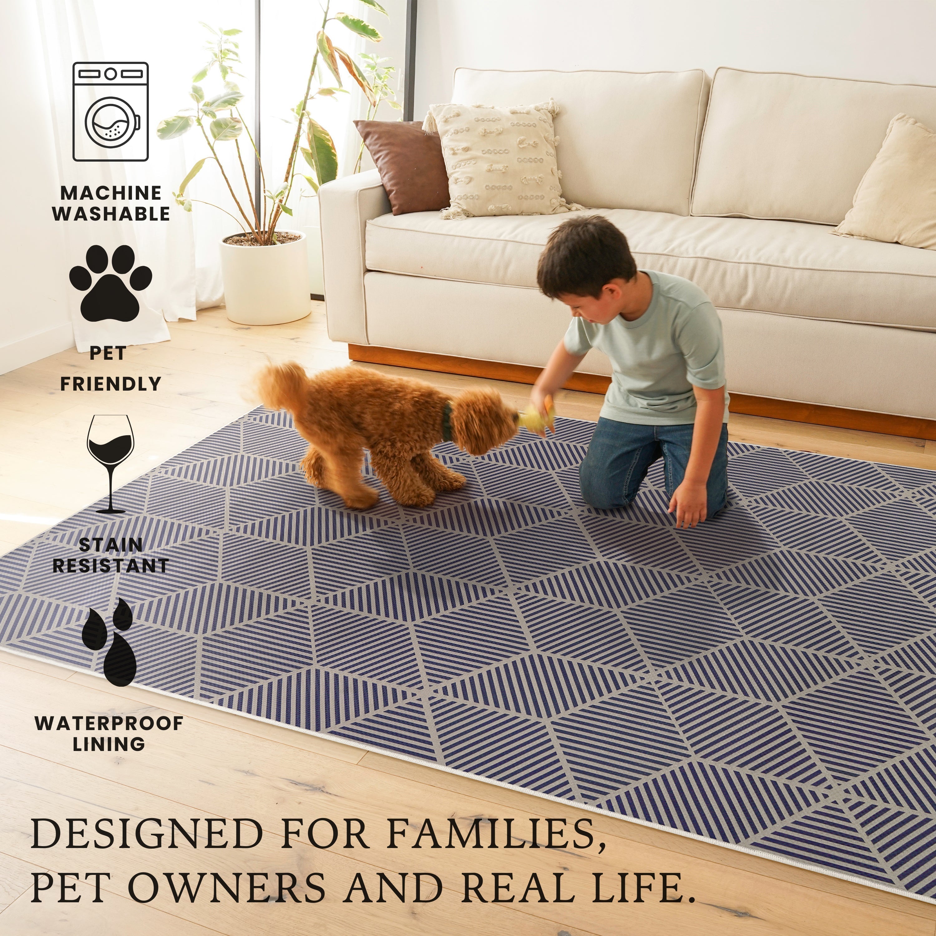 Jute Q-Bert Bedroom Washble Rug In Navy 5'x7'