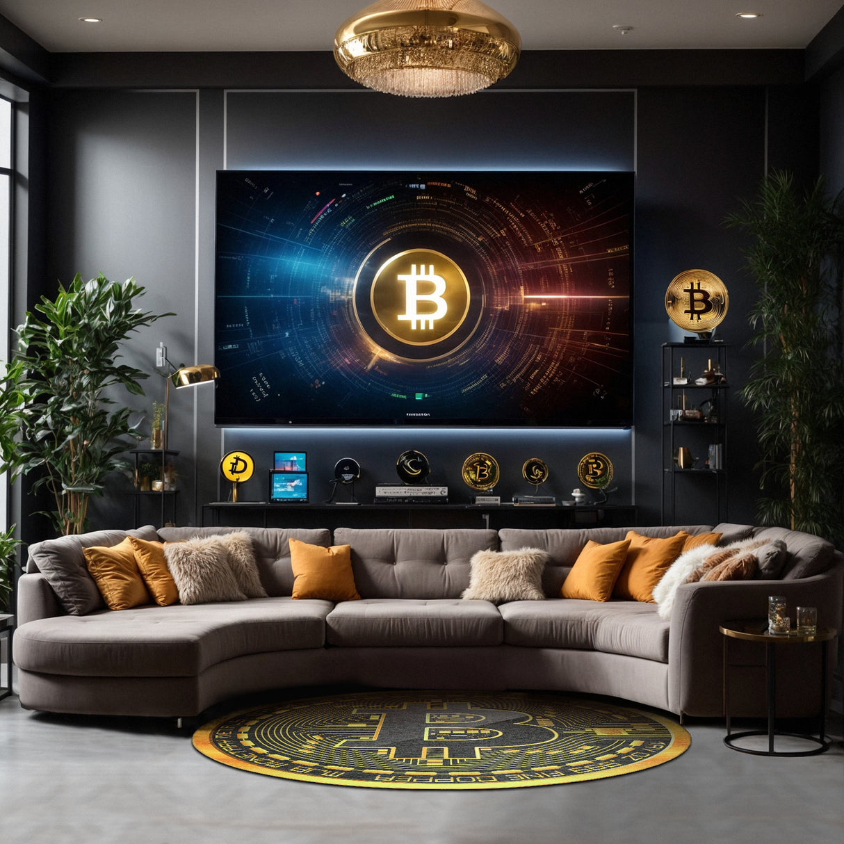 Bitcoin 6' Round Machine Washable Rug