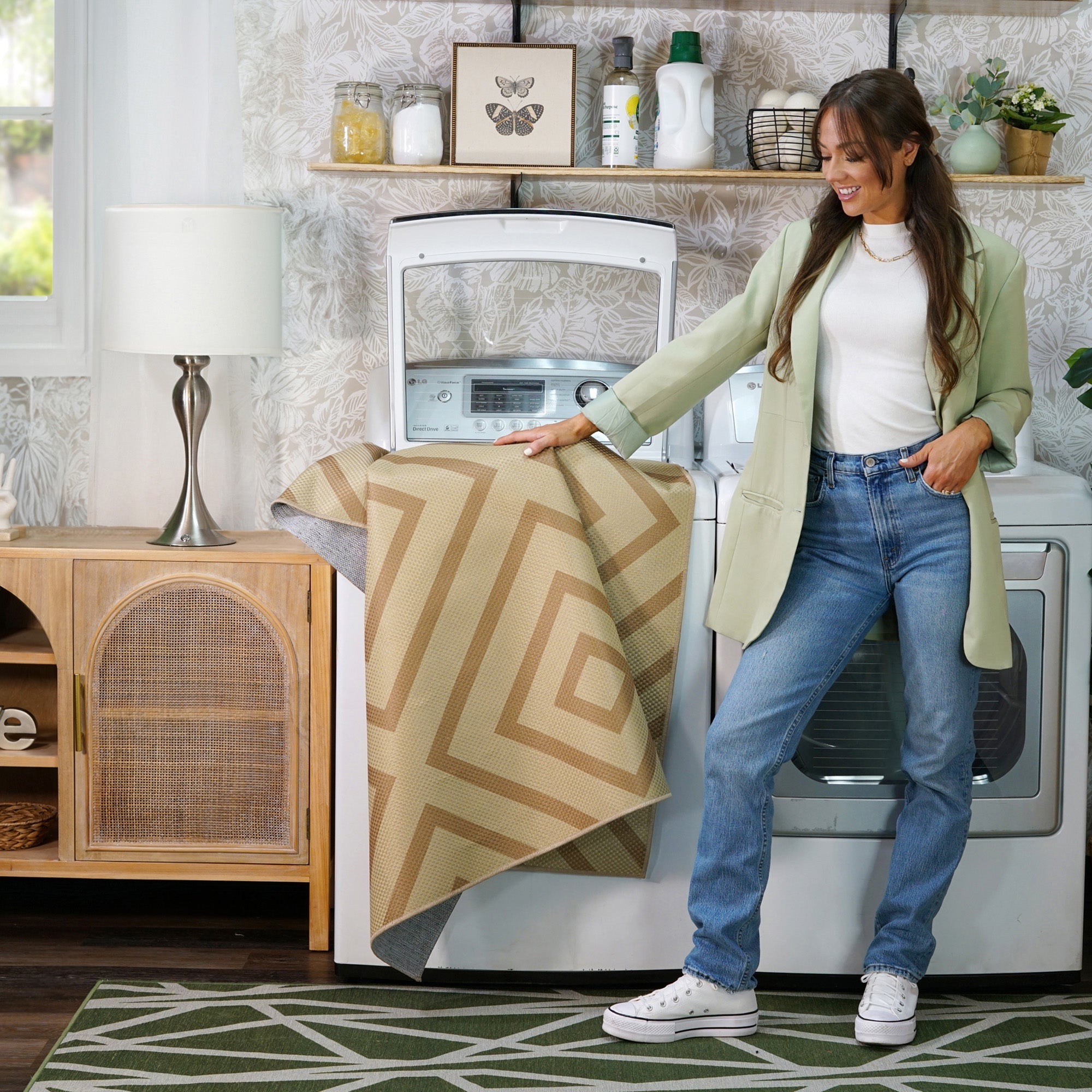 Jute Aria Double-Diamond Natural Kitchen Washable Rug 5'x7'