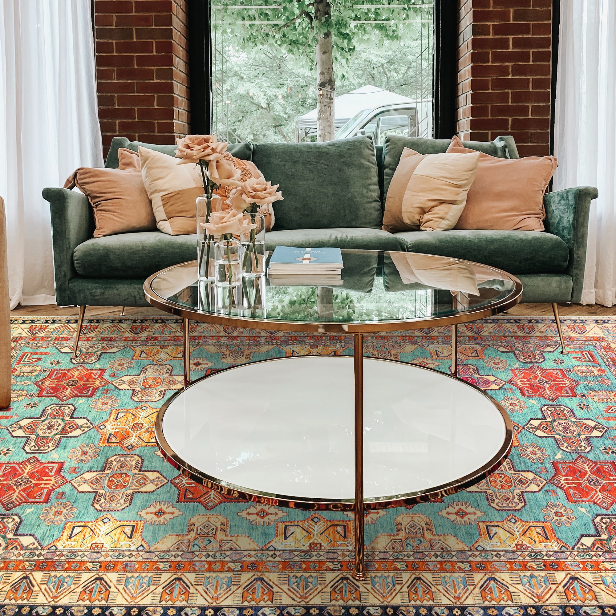 Ottoman Turquoise Bedroom Washble Rug