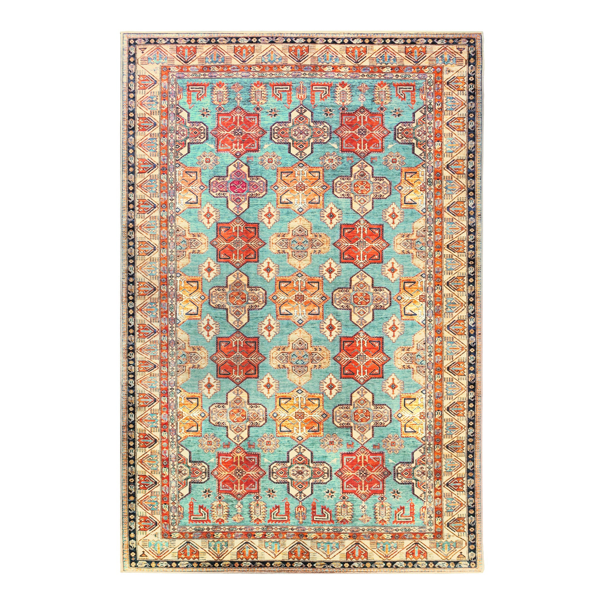 Ottoman Turquoise Bedroom Washble Rug