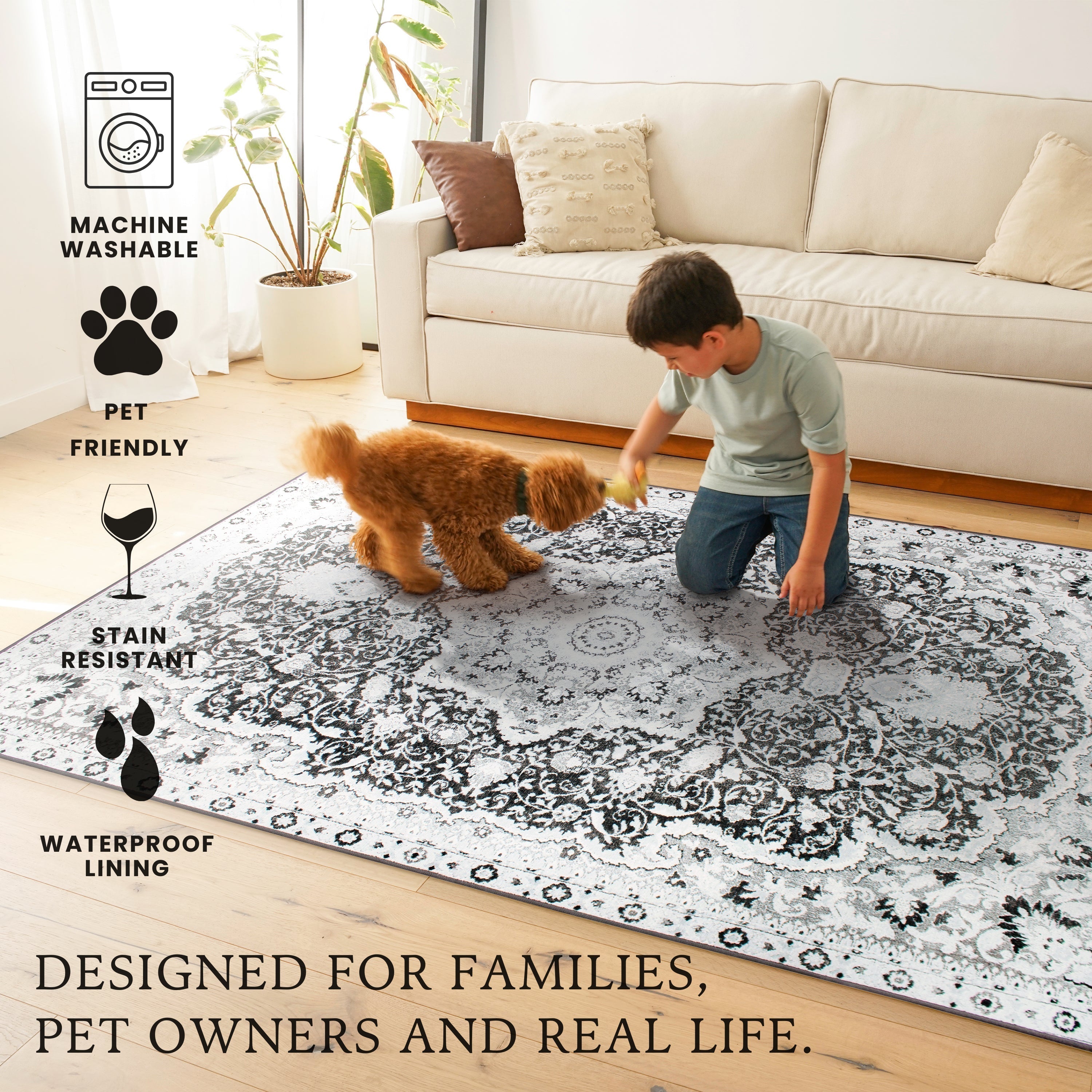 Parviz Grey Bedroom Washble Rug