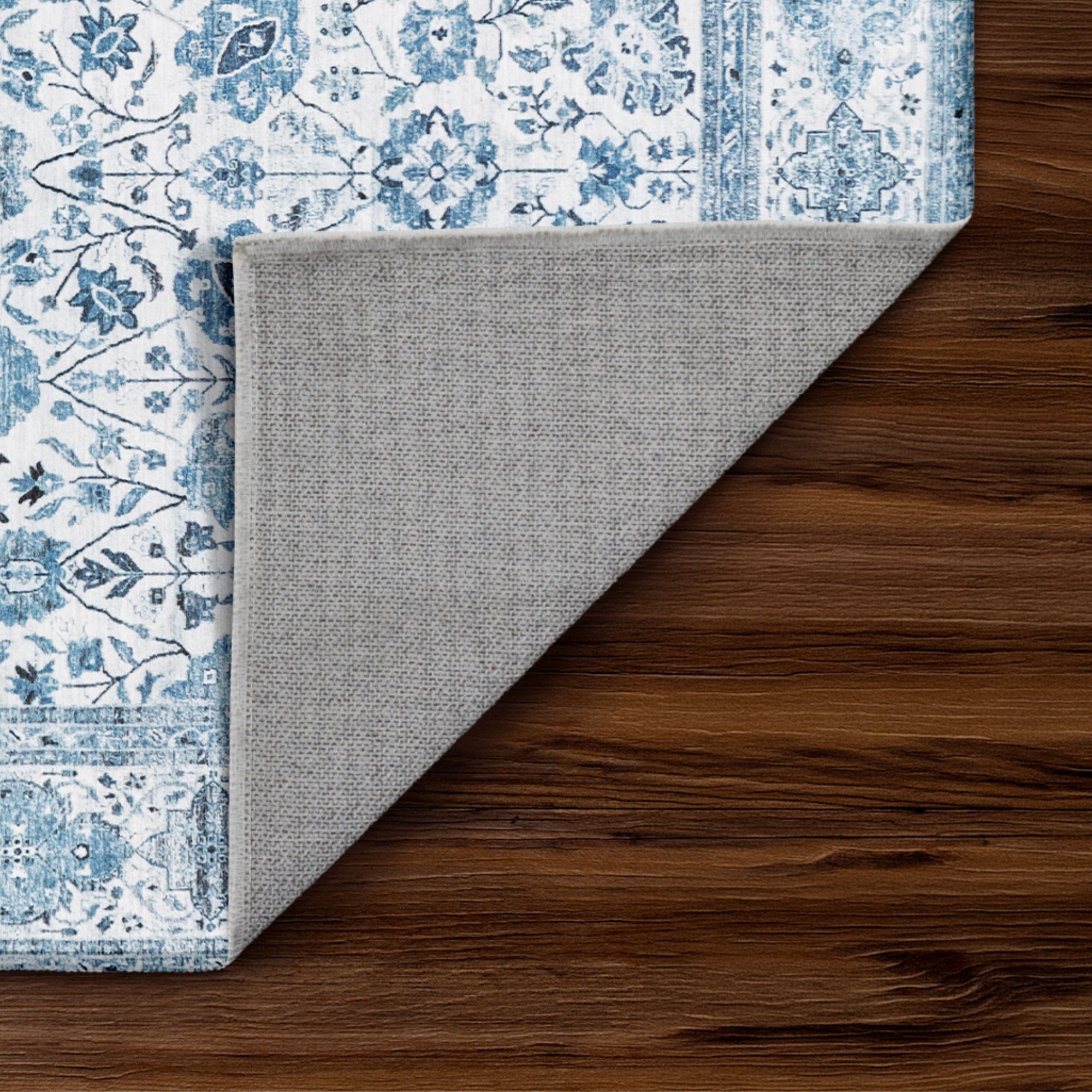 Lerik Blue Hallway Washable Rug