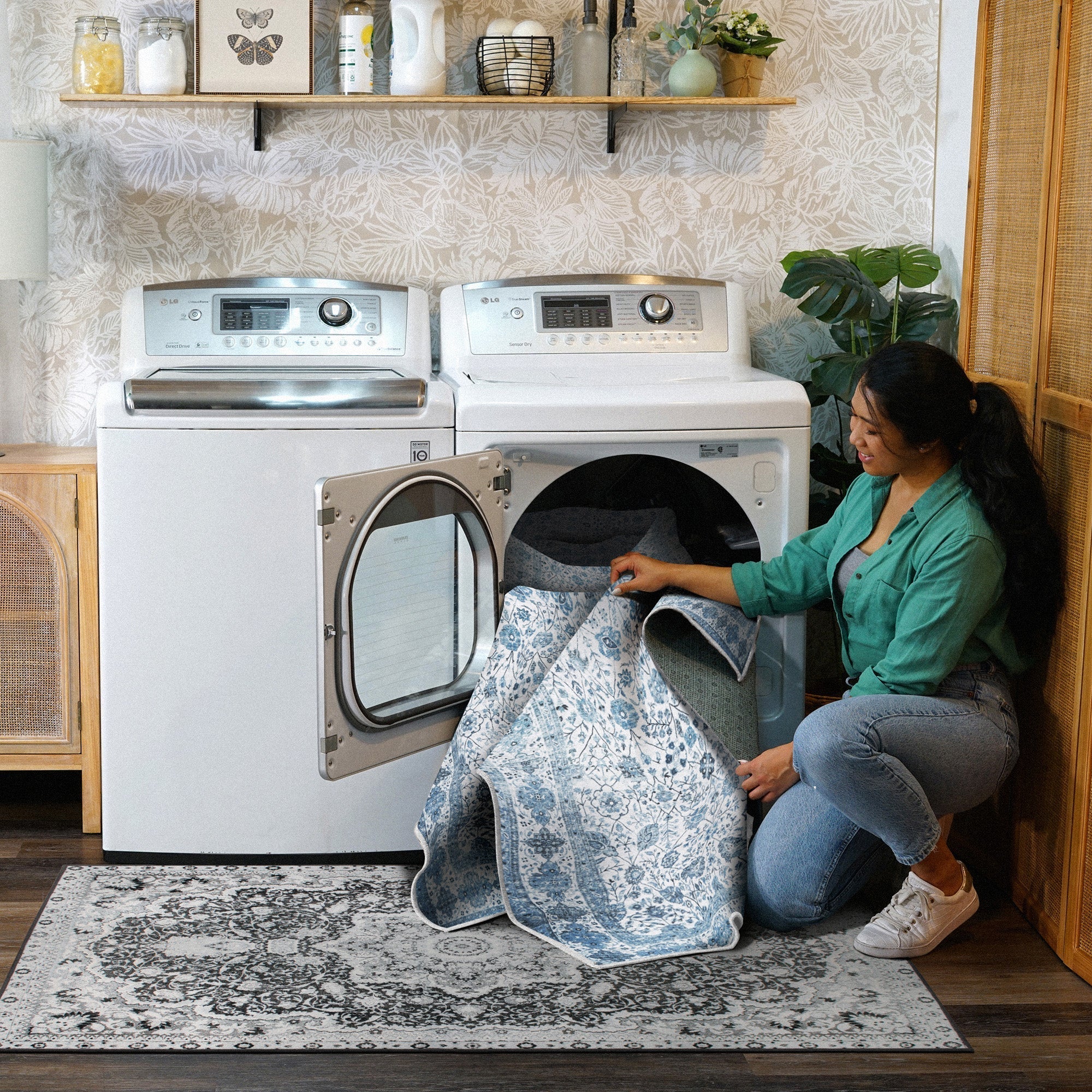 Lerik Blue Bedroom Washble Rug