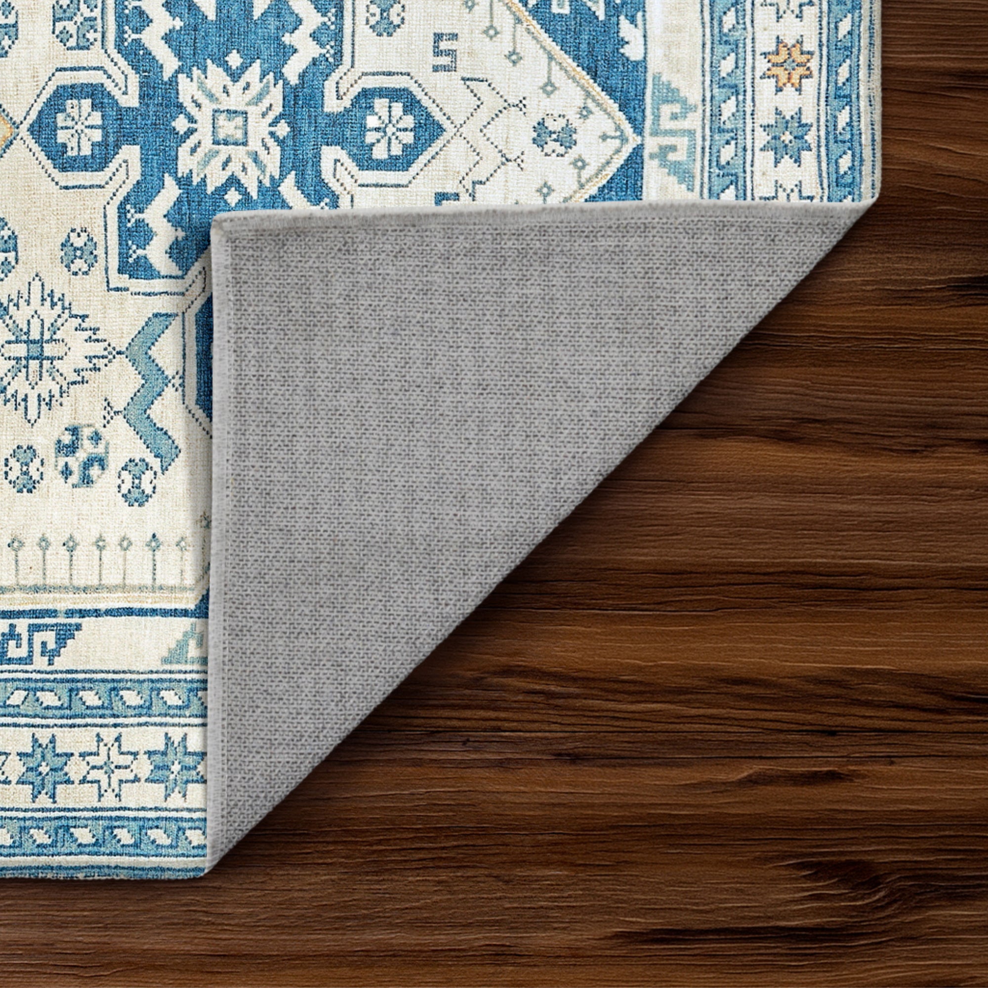 Saraz Blue Bedroom Washable Rug