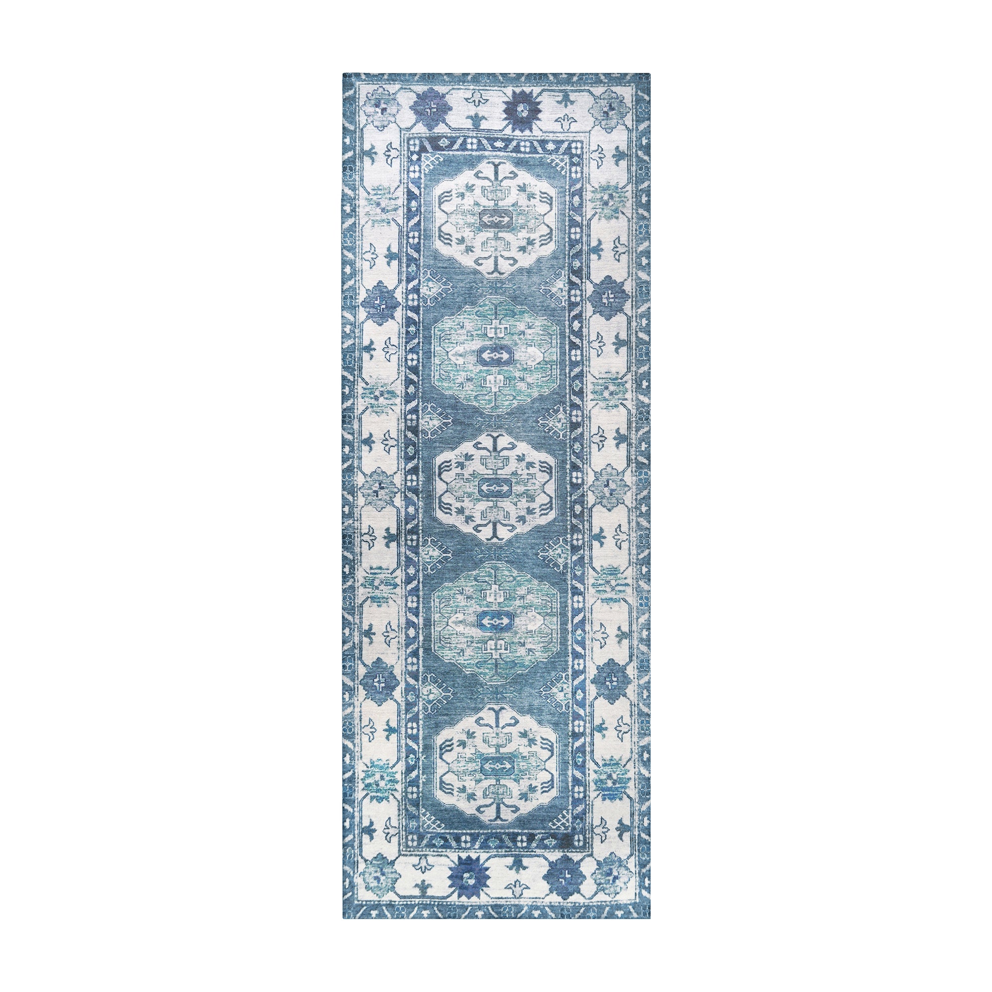 Shary Blue Hallway Washable Rug