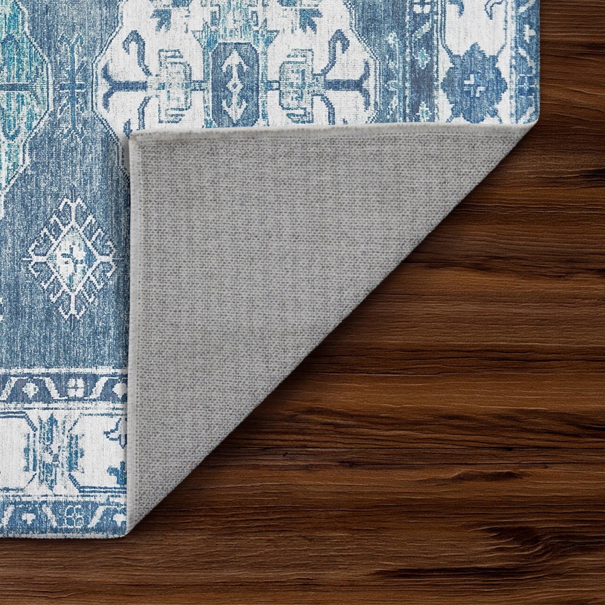 Shary Blue Hallway Washable Rug