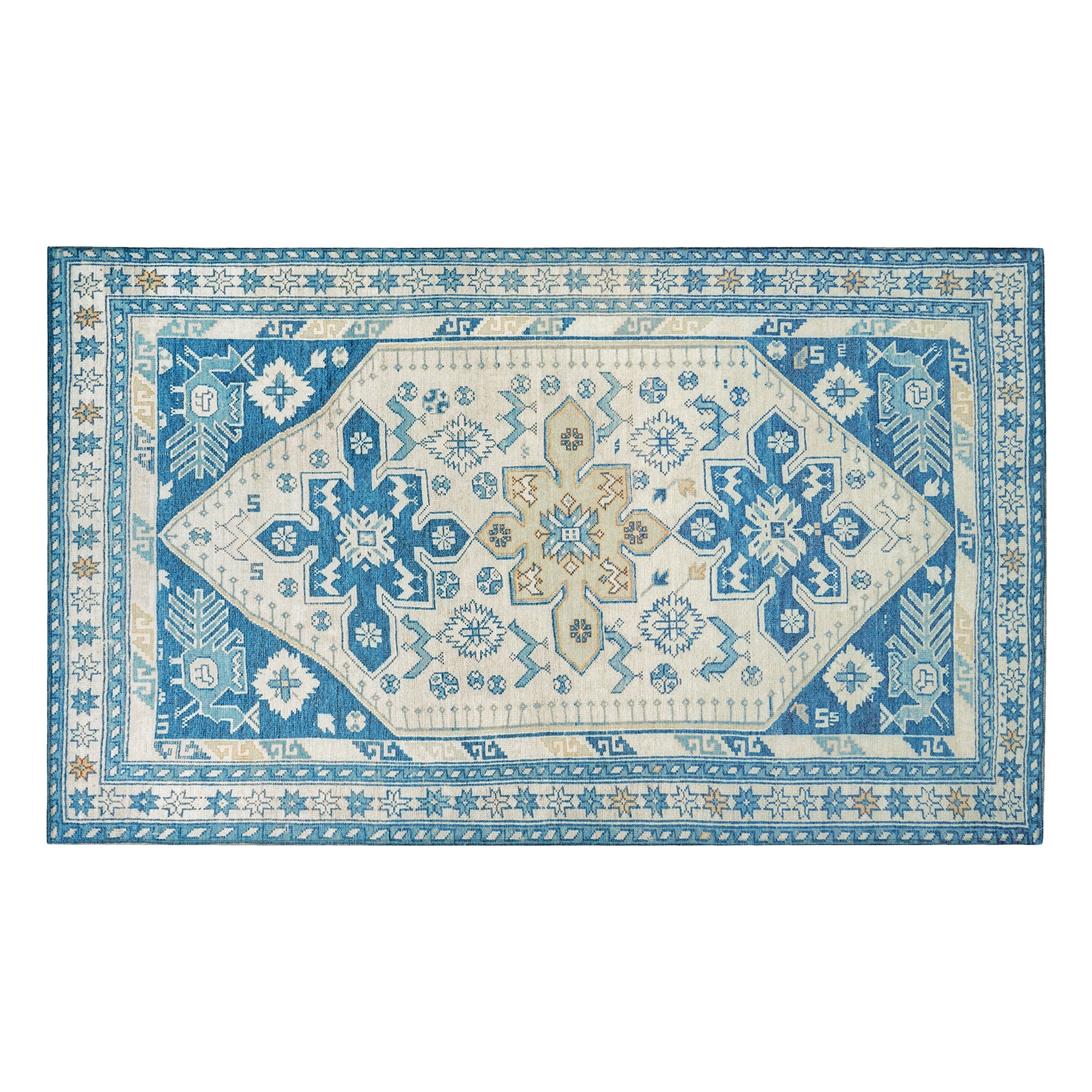 Saraz Blue Bedroom Washable Rug