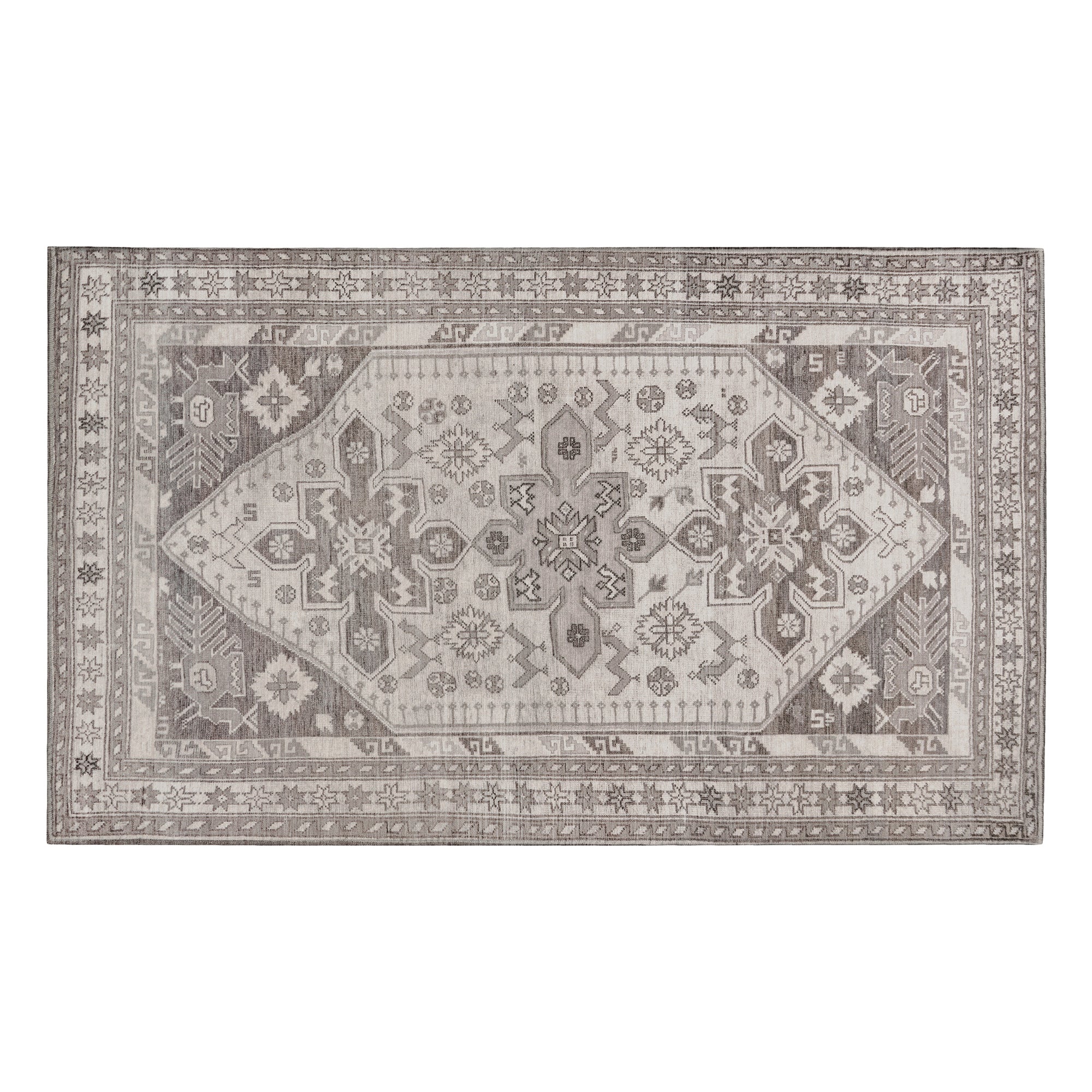 Saraz Grey Silver Dining Room Washable Rug