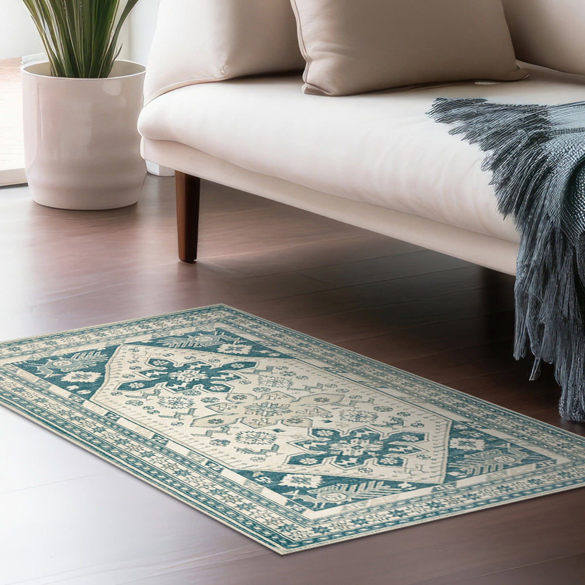 Saraz Teal Washable Rug | My Magic Carpet