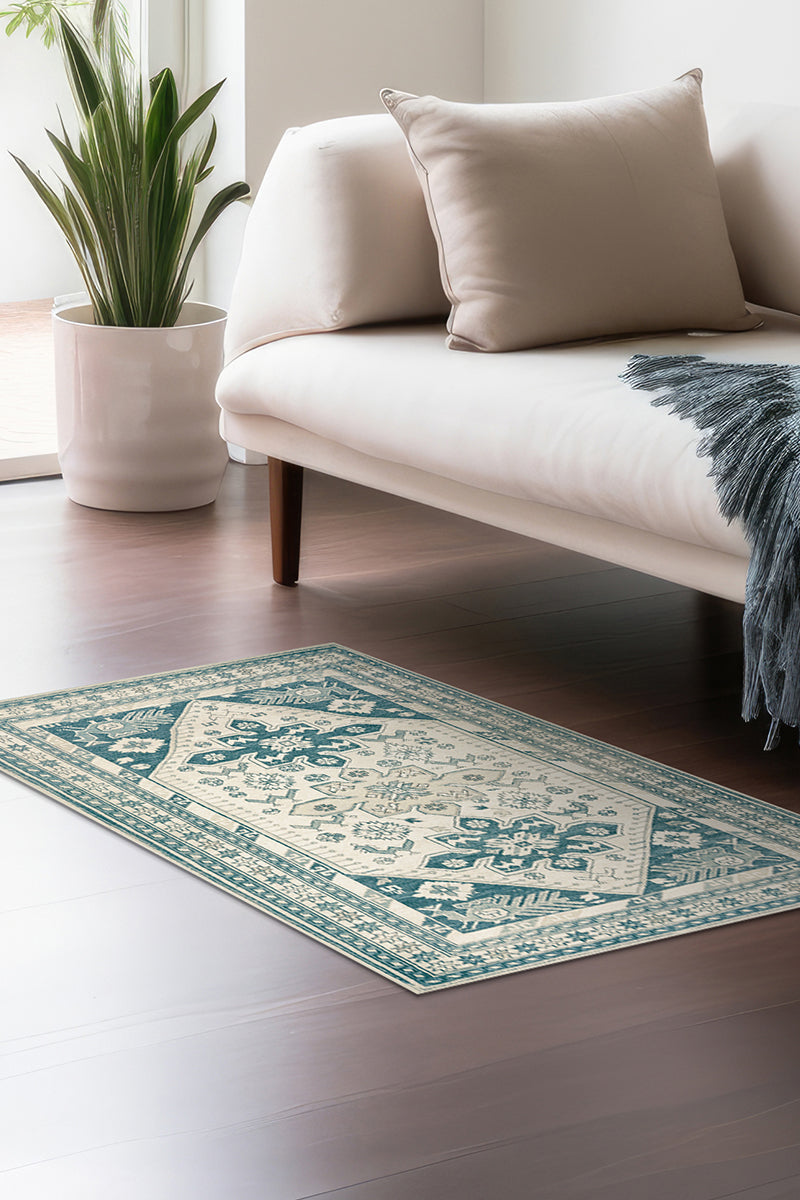 Saraz Teal Washable Rug