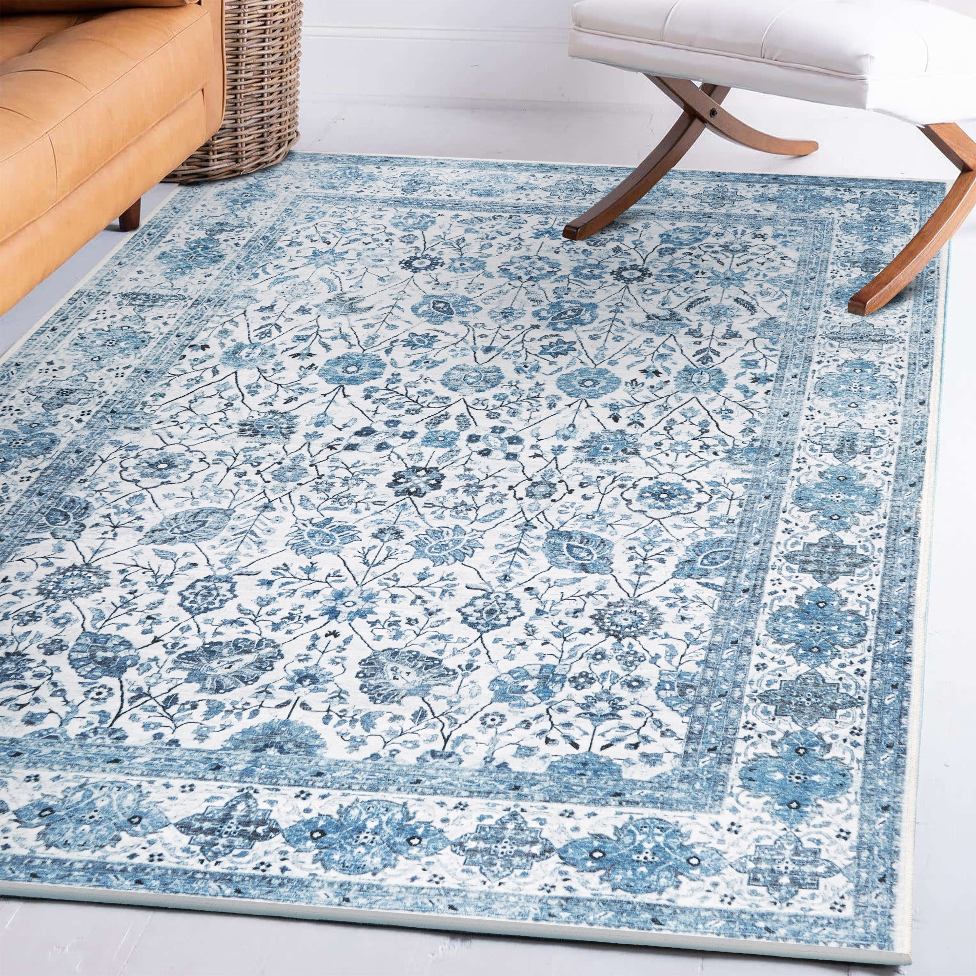 Lerik Blue Kitchen Washable Rug