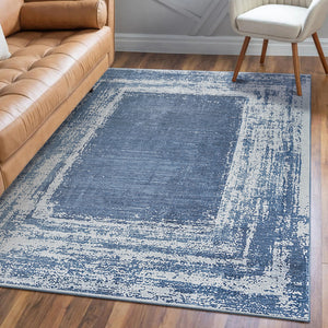 Amaya Bordered Abstract Navy Washable Rug