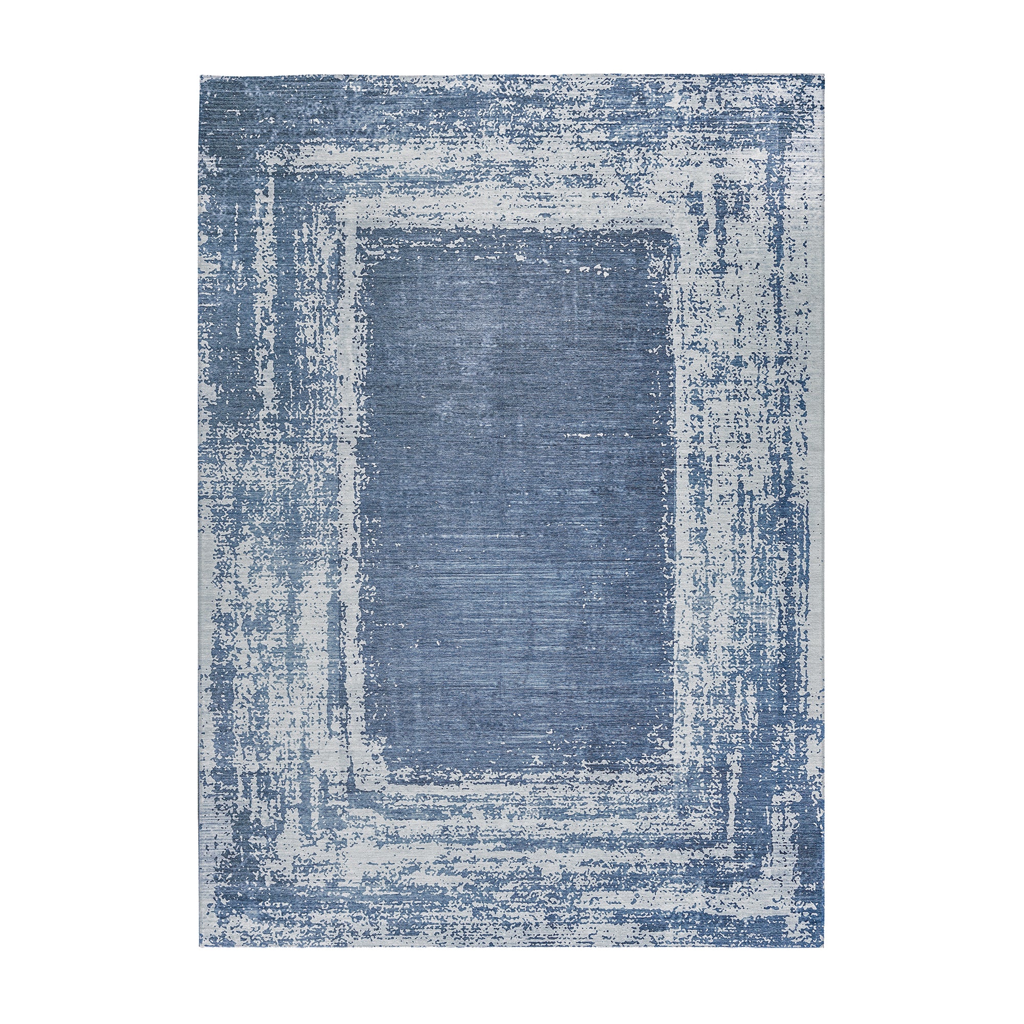 Amaya Bordered Abstract Navy Dining Room Washable Rug