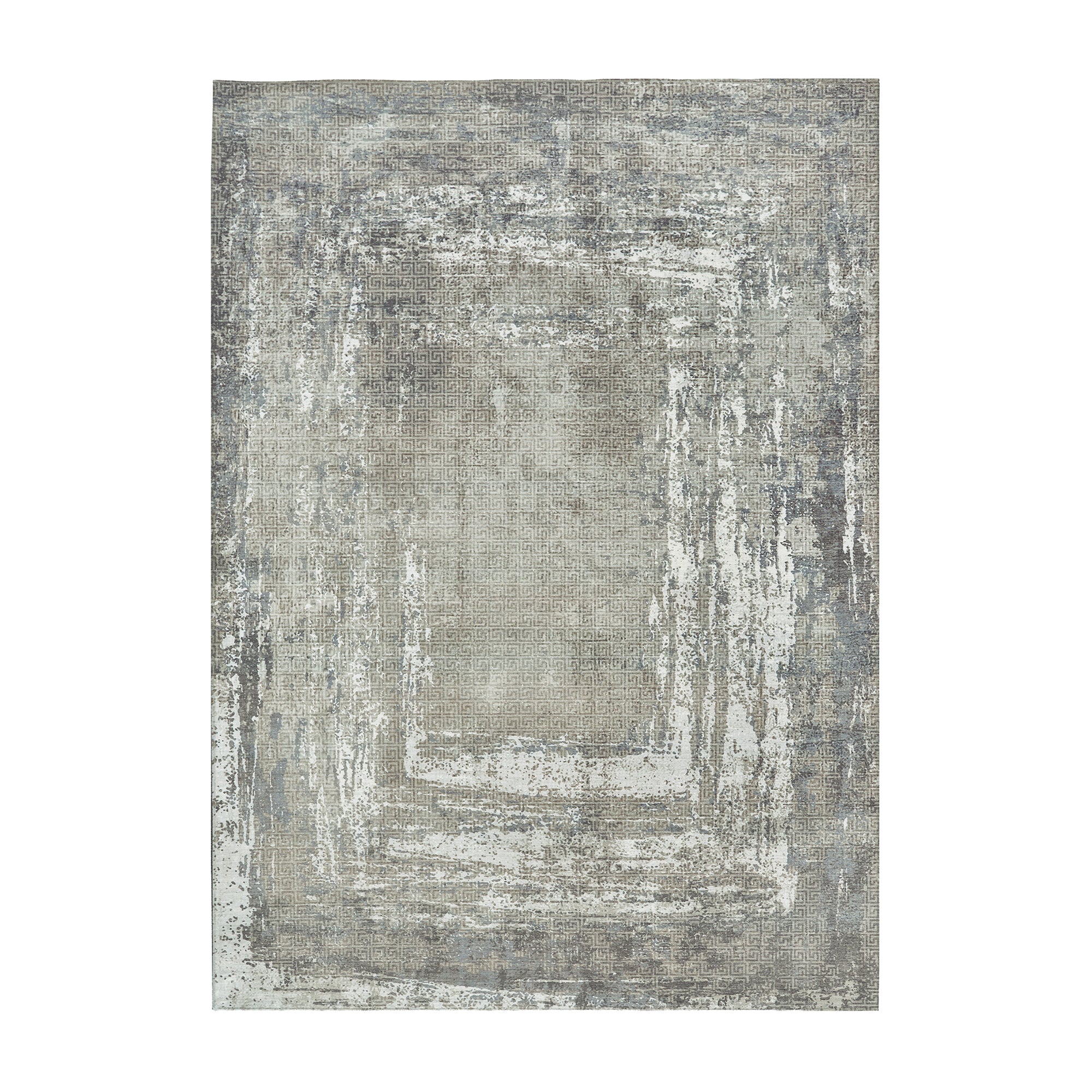 Amaya Bordered Abstract Greige Kitchen Washable Rug