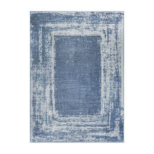 Amaya Bordered Abstract Navy Washable Rug