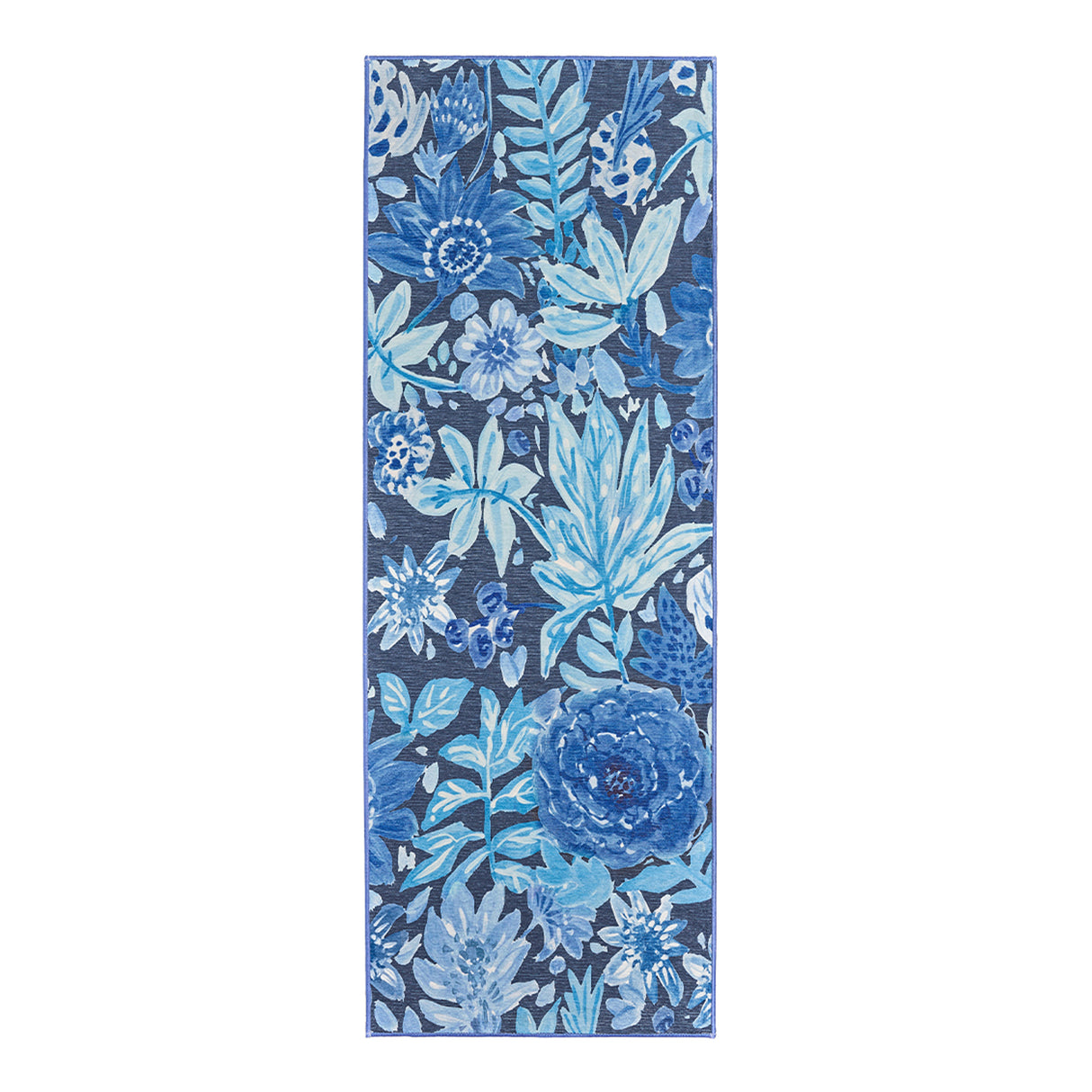 Floral Bloom Blue Washable Rug