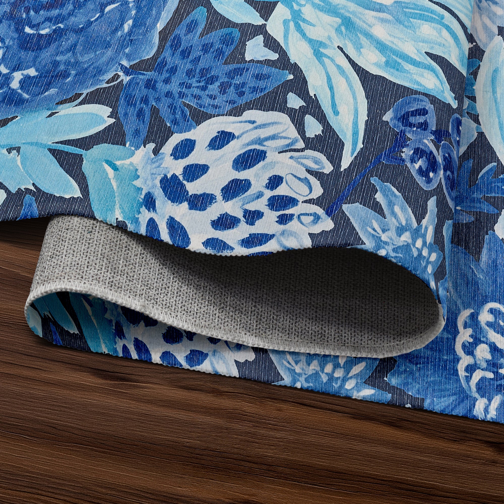 Floral Bloom Blue Hallway Washable Rug