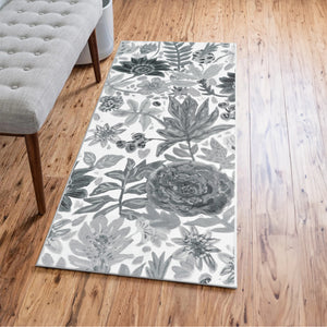 Floral Bloom Grey Washable Rug