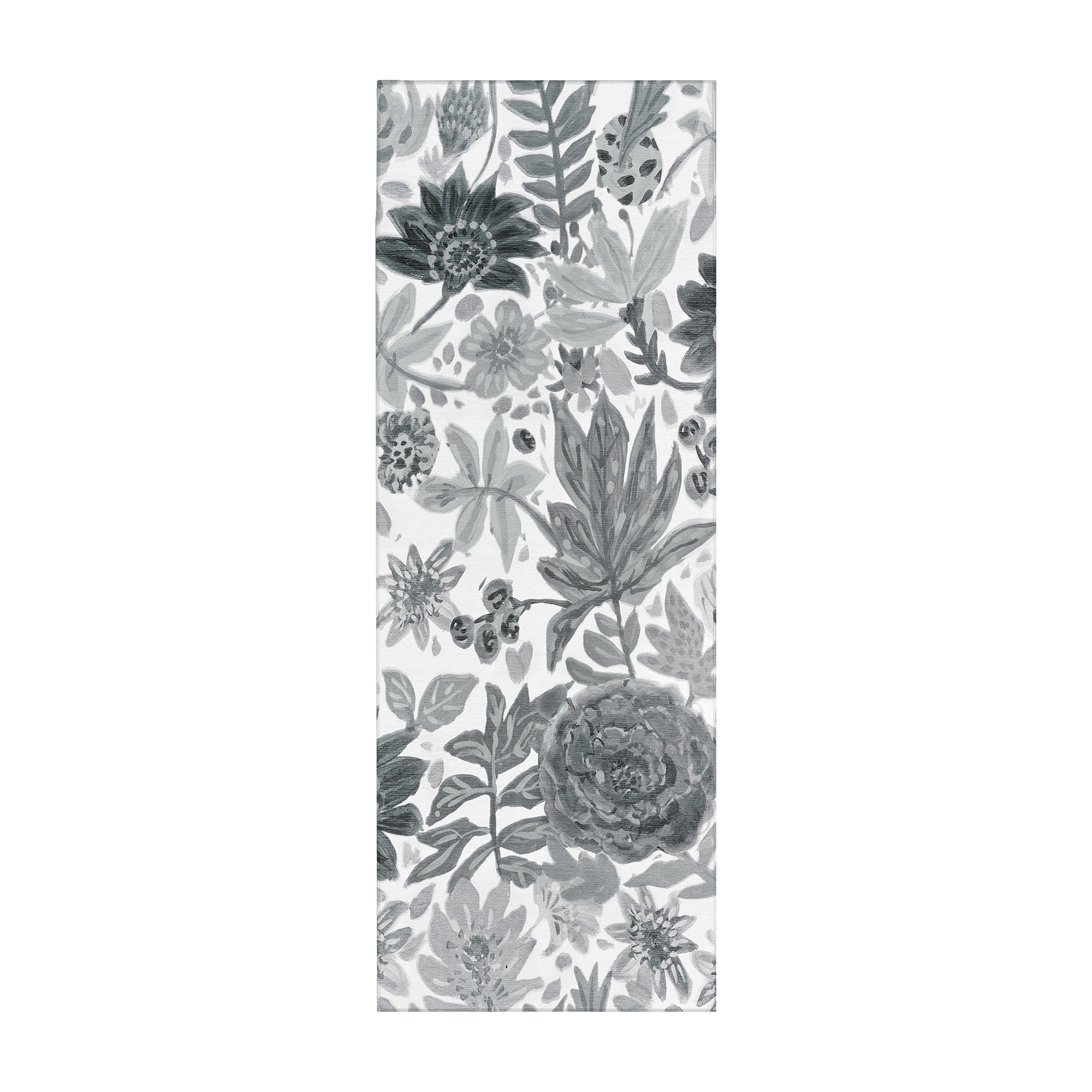 Floral Bloom Grey Hallway Washable Rug