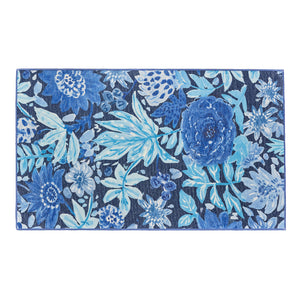 Floral Bloom Blue Washable Rug